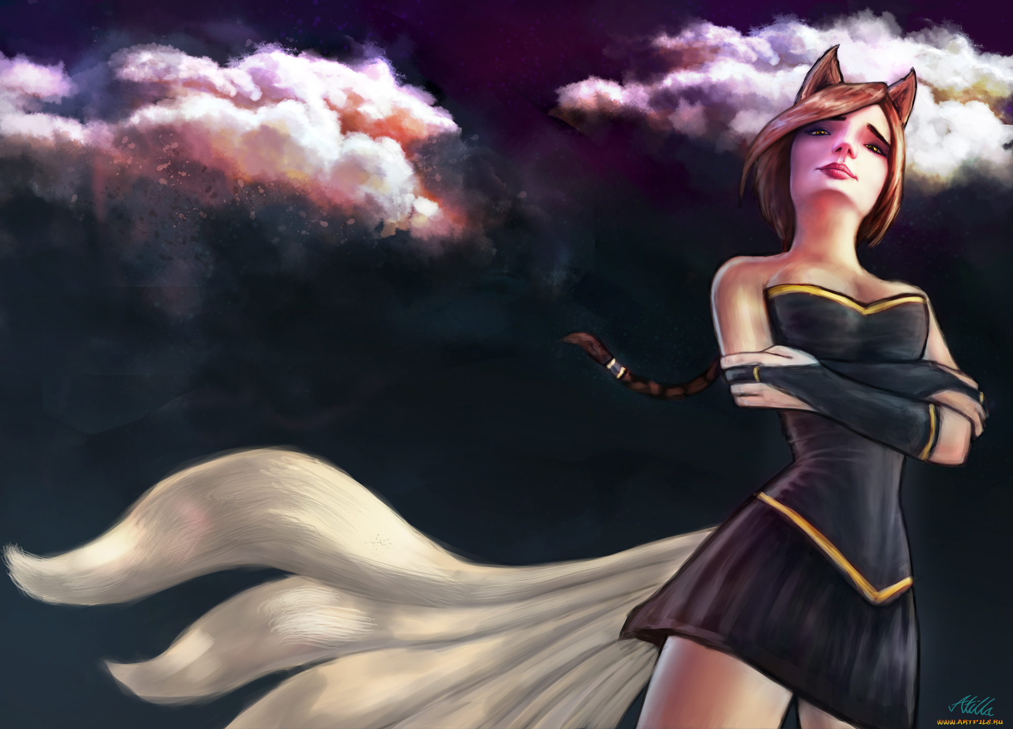 league, of, legends, фэнтези, существа, девушка, ahri, лисица, хвосты, ушки, коса, league, of, legends