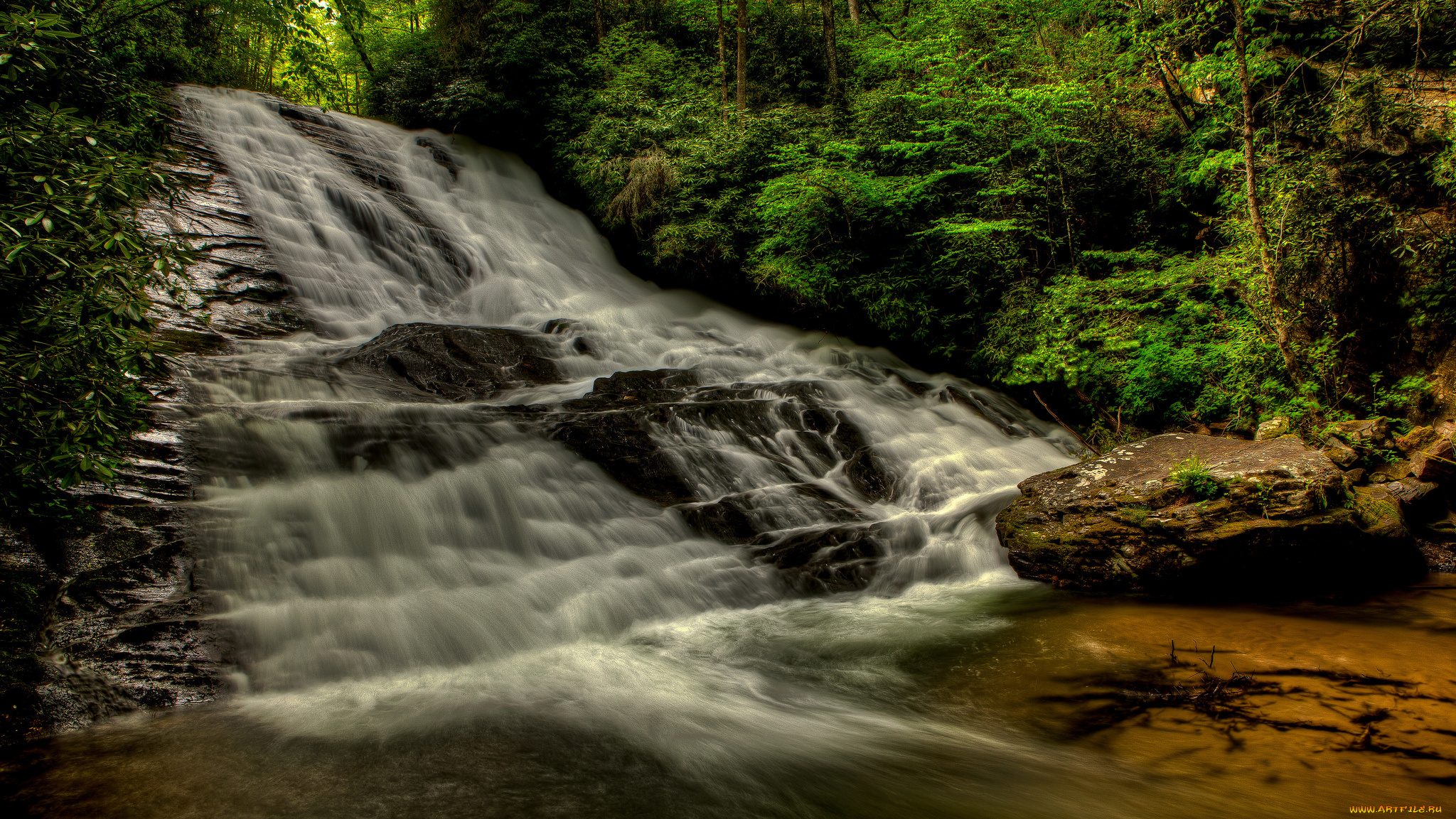 природа, водопады, водопад, река, лес