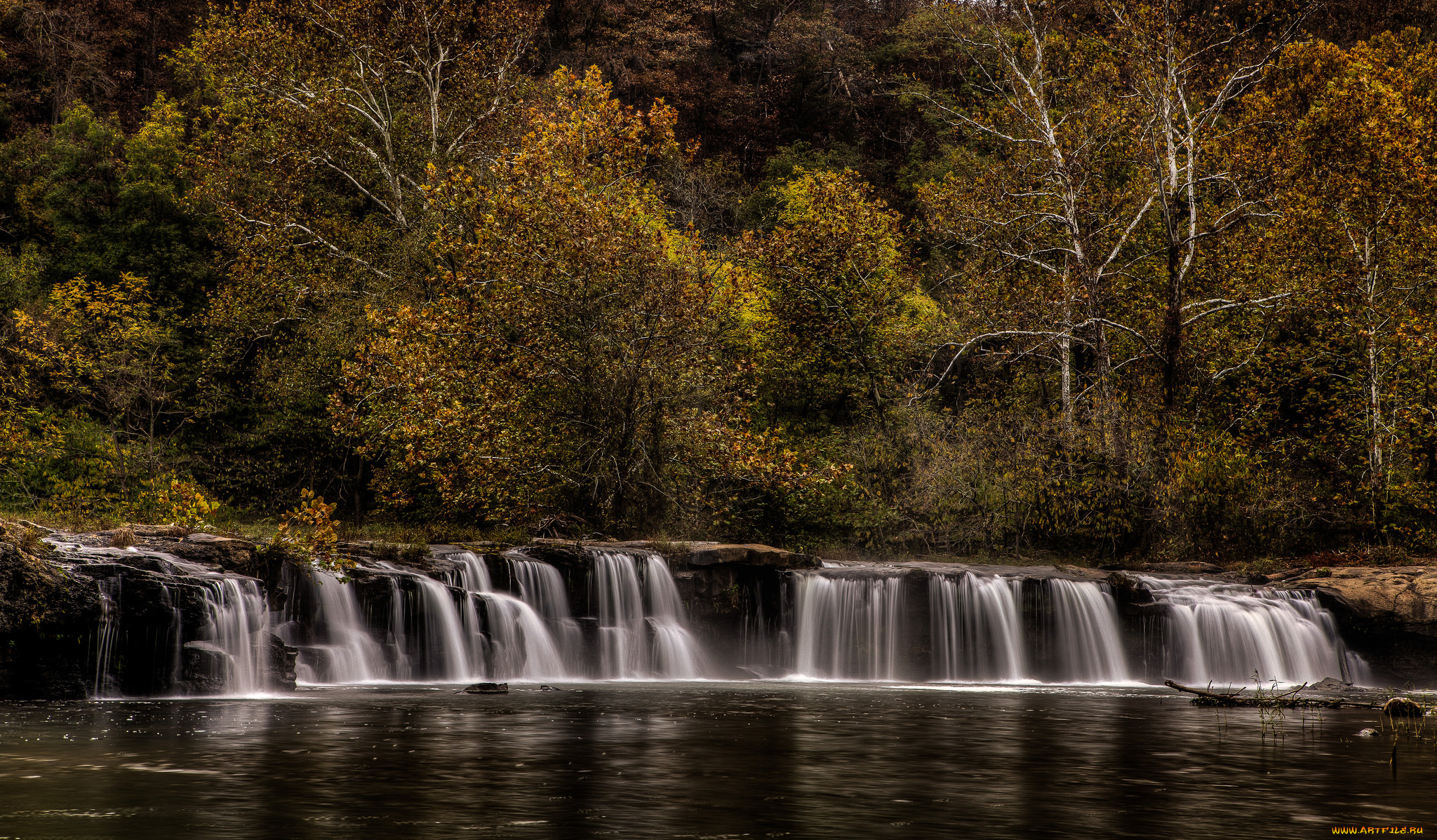природа, водопады, водопад, лес, река