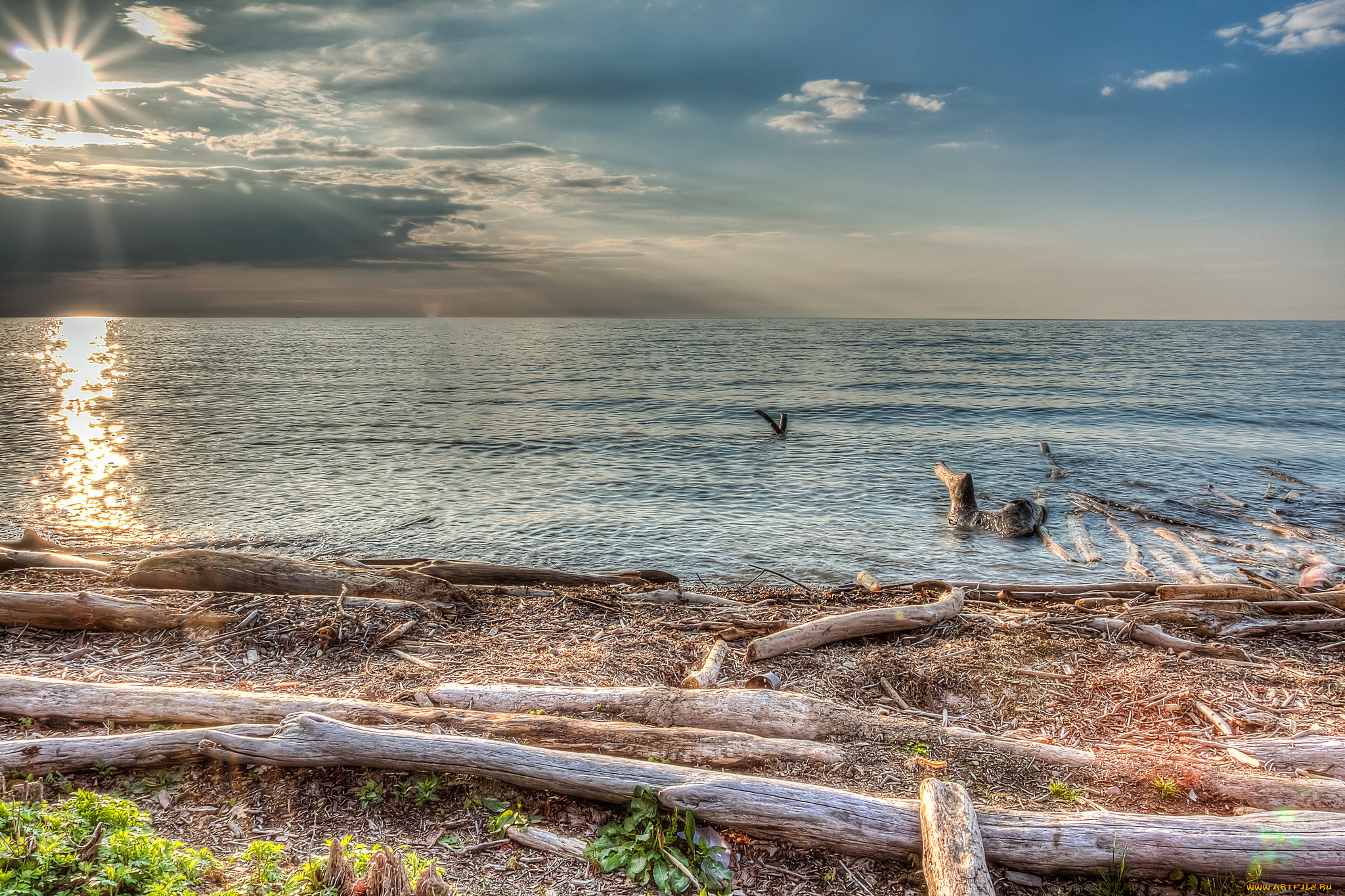 природа, побережье, океан, пляж, горизонт, солнце