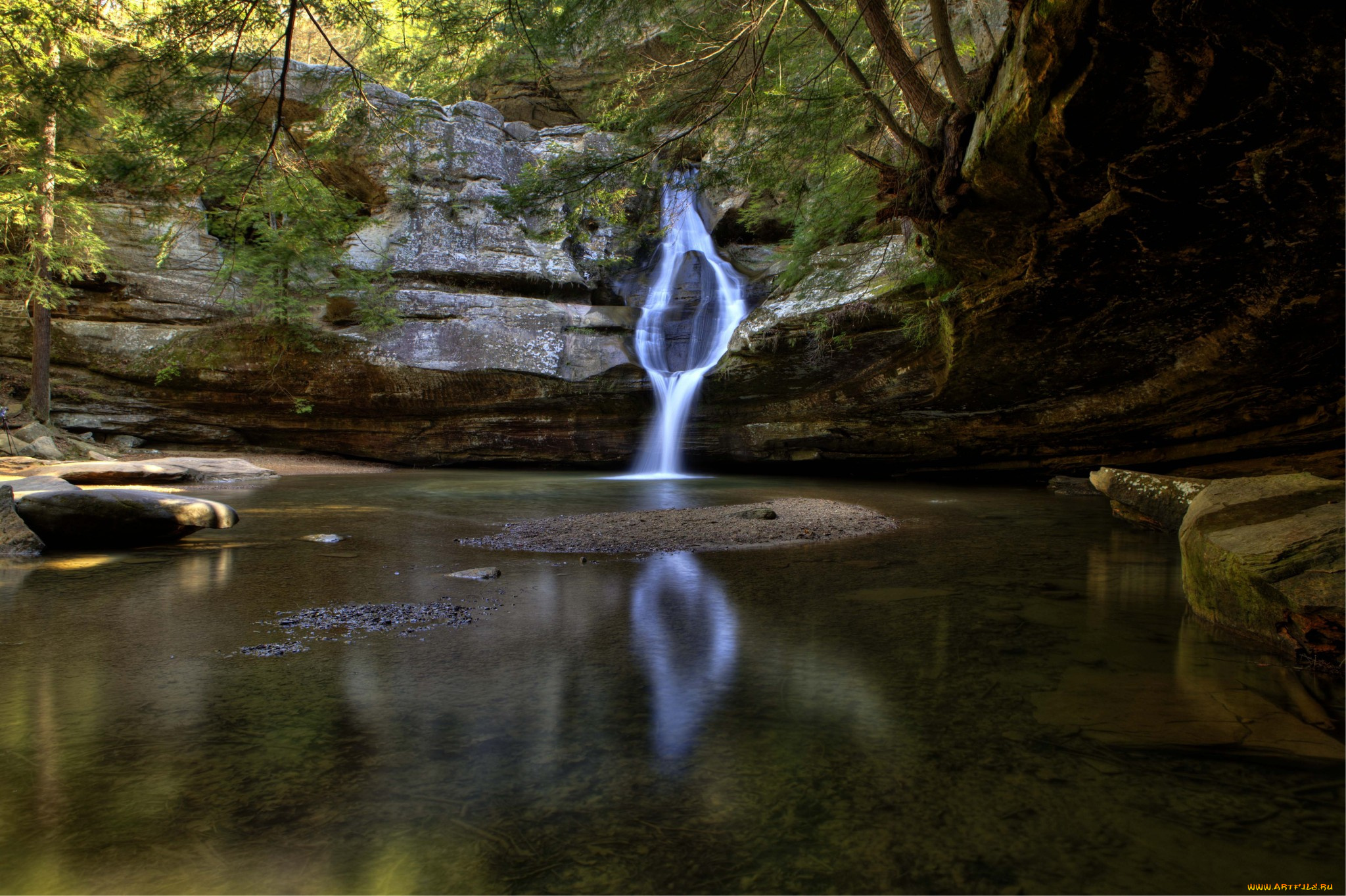 природа, водопады, река, лес, водопад