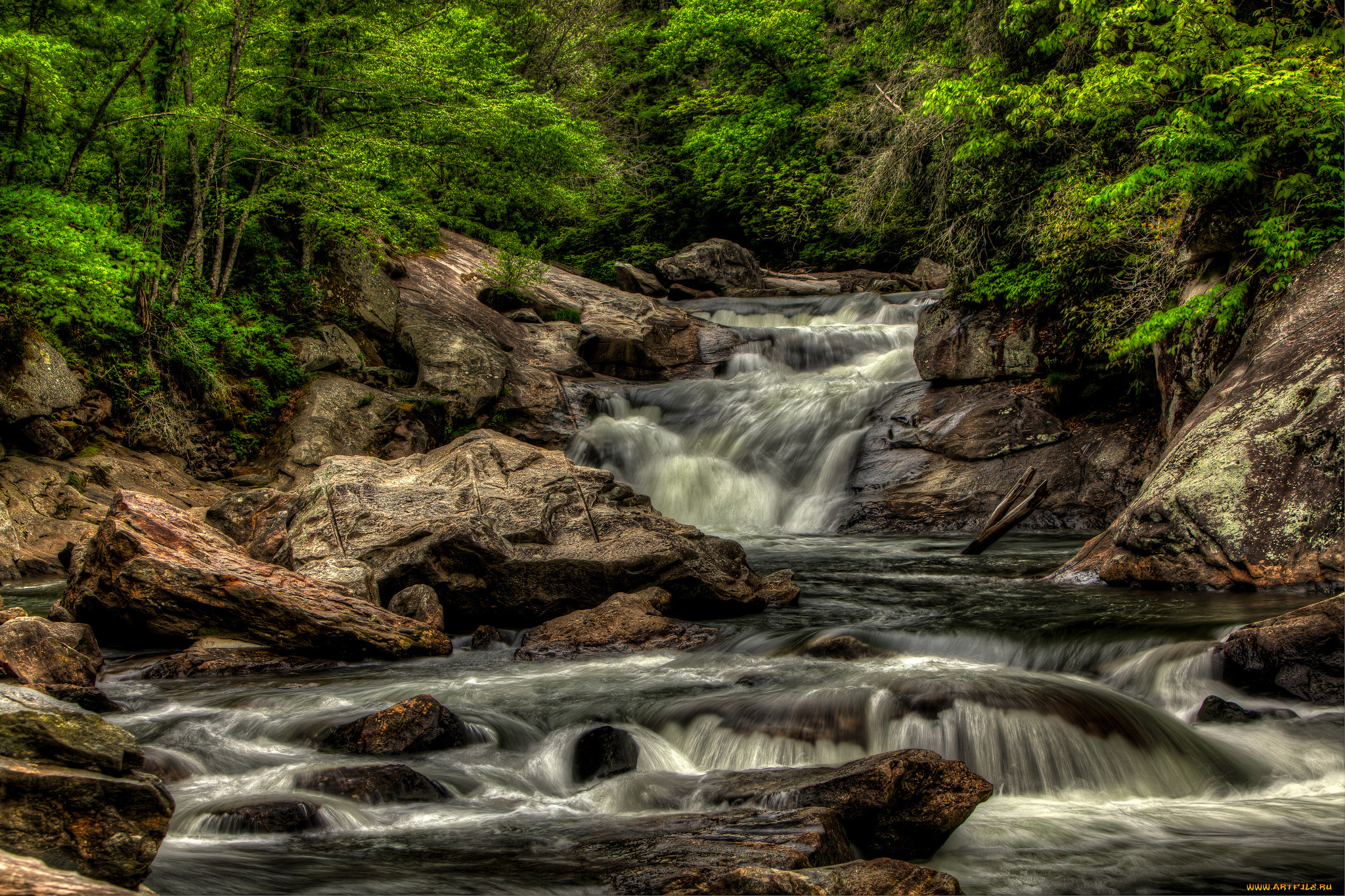 природа, водопады, лес, река, водопад