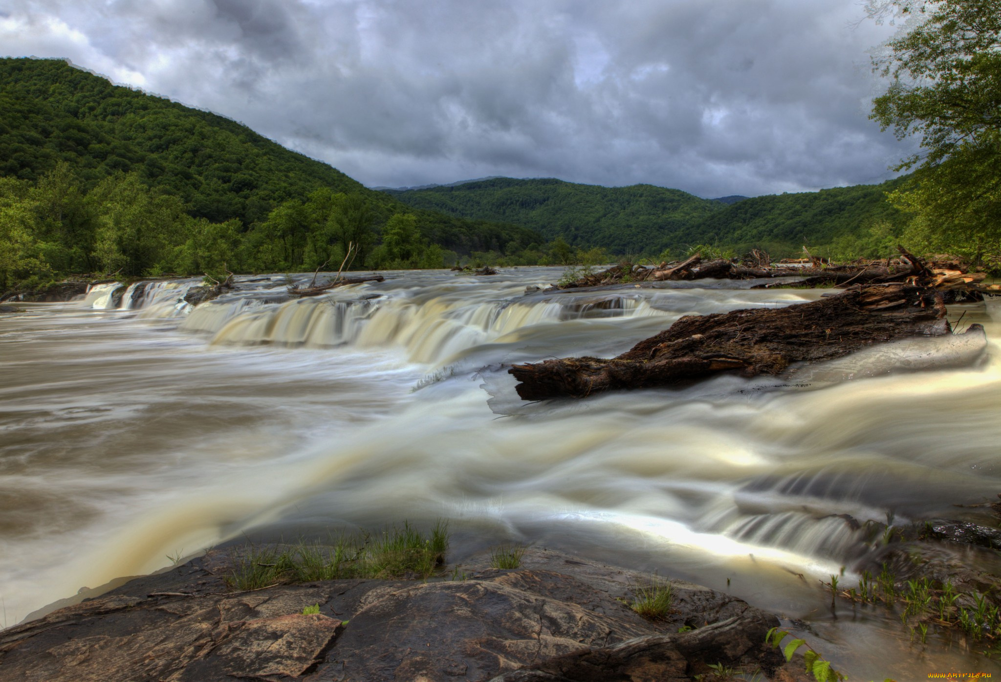 природа, водопады, лес, водопад, река