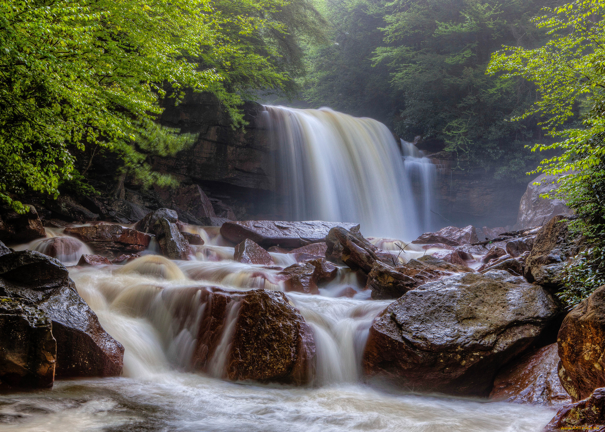 природа, водопады, водопад, река, лес