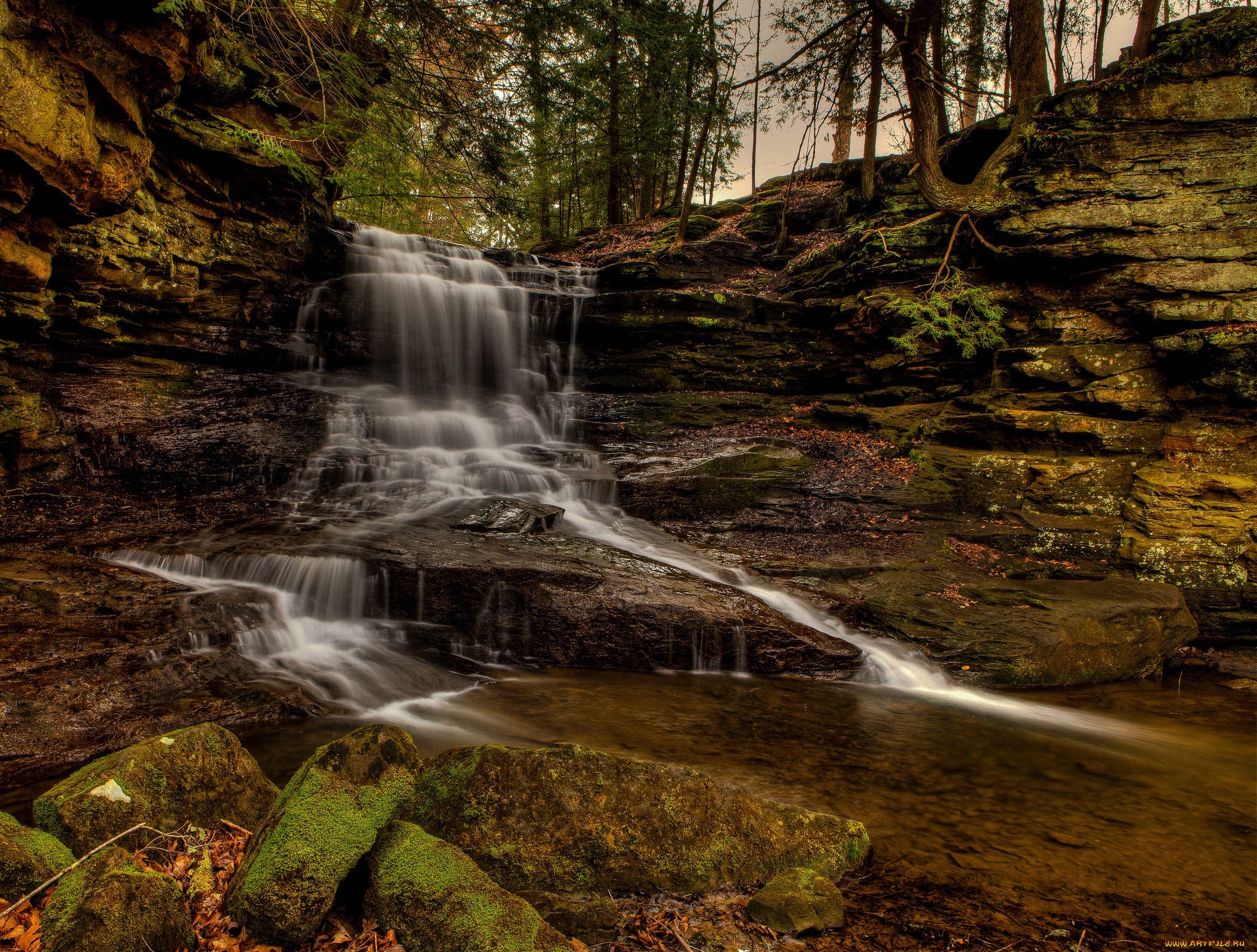 природа, водопады, водопад, река, лес