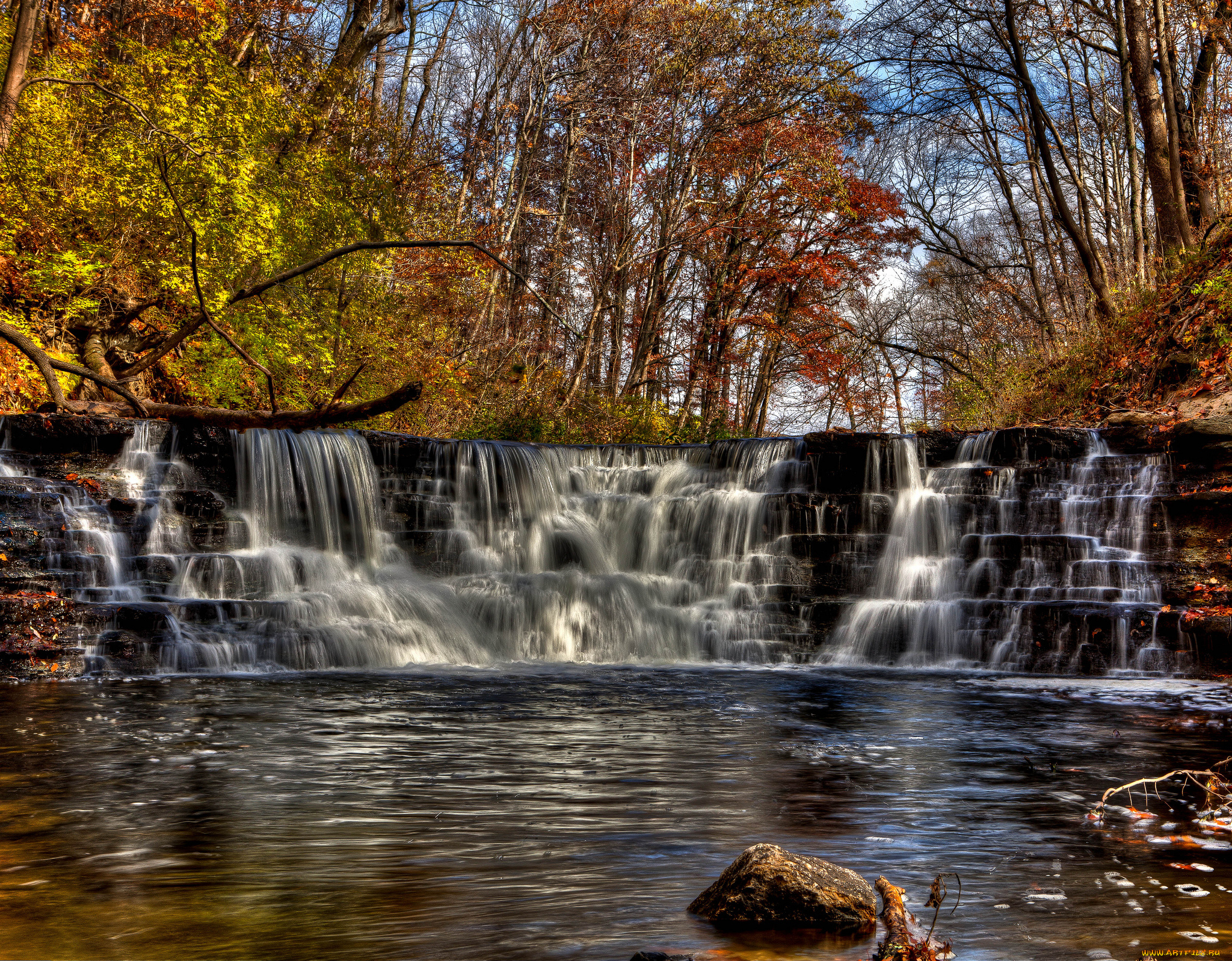 природа, водопады, водопад, река, лес