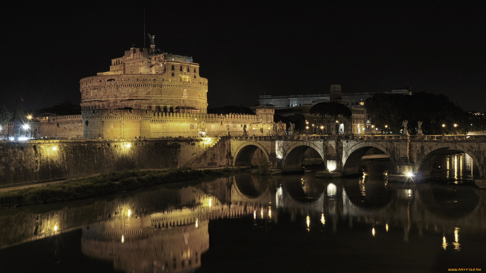 castel, sant`, angelo, города, -, дворцы, , замки, , крепости, замое, мост, ночь, река