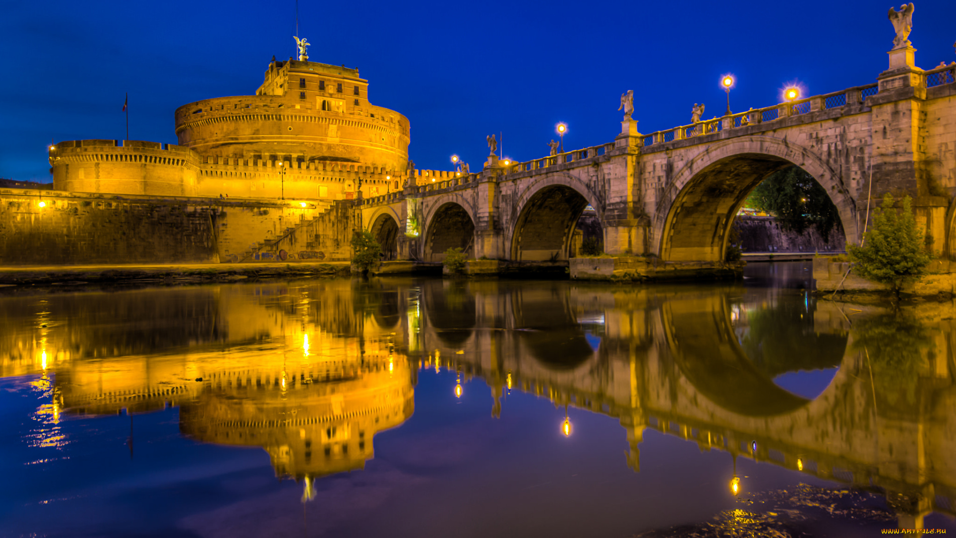 castel, sant`, angelo, города, -, дворцы, , замки, , крепости, замое, мост, река, ночь