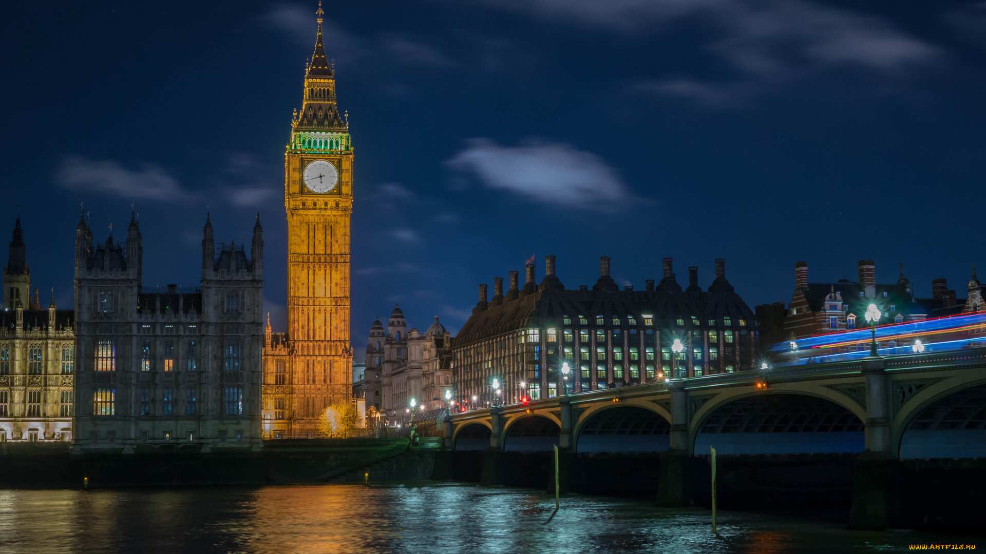 города, лондон, , великобритания, река, ночь, огни, мост