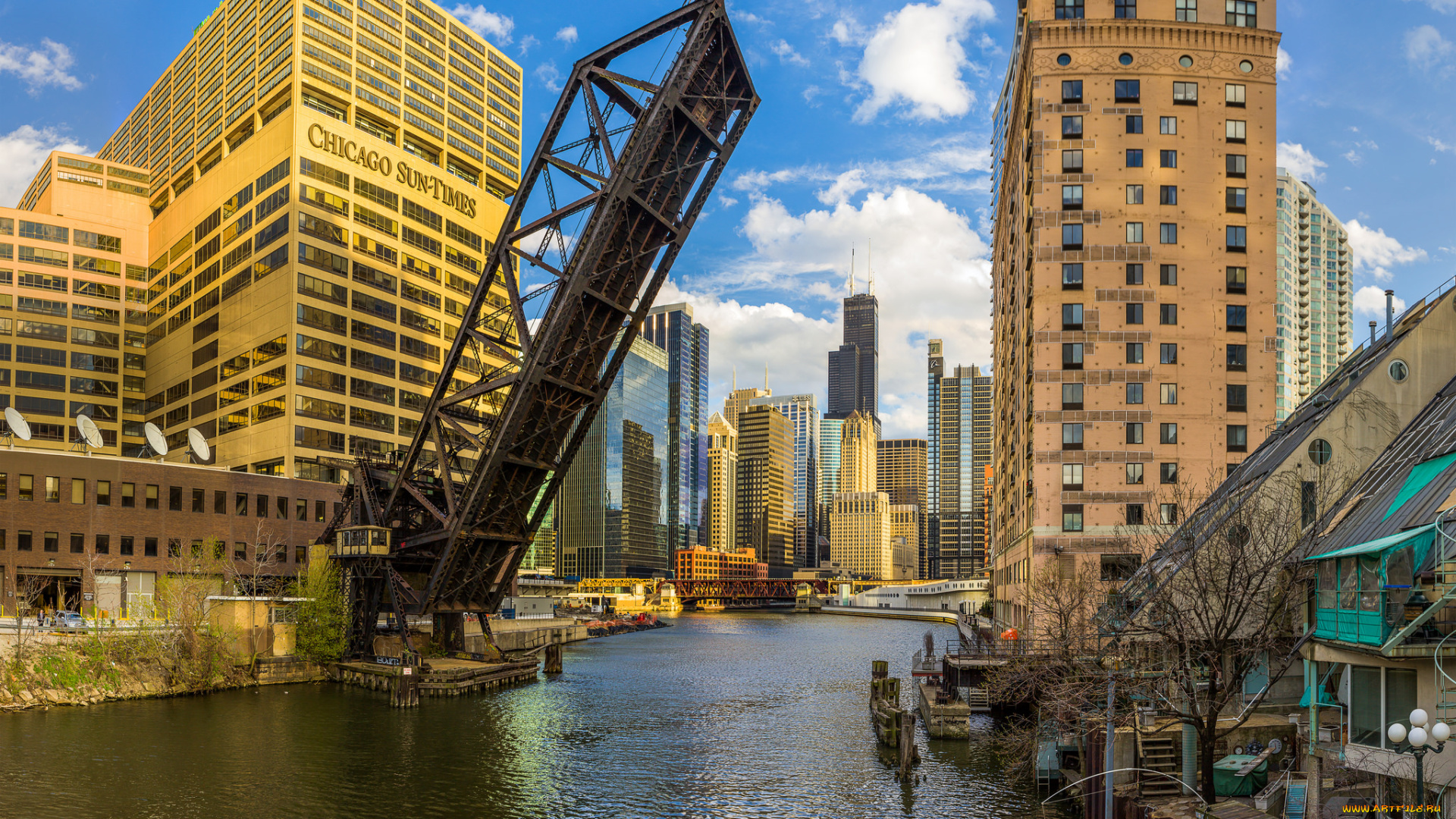 kinzie, megapan, города, Чикаго, , сша, небоскребы, мост, река