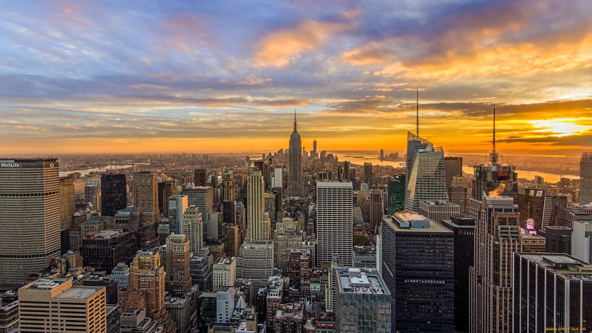 nyc, sunset, города, нью-йорк, , сша, город, заря, панорама