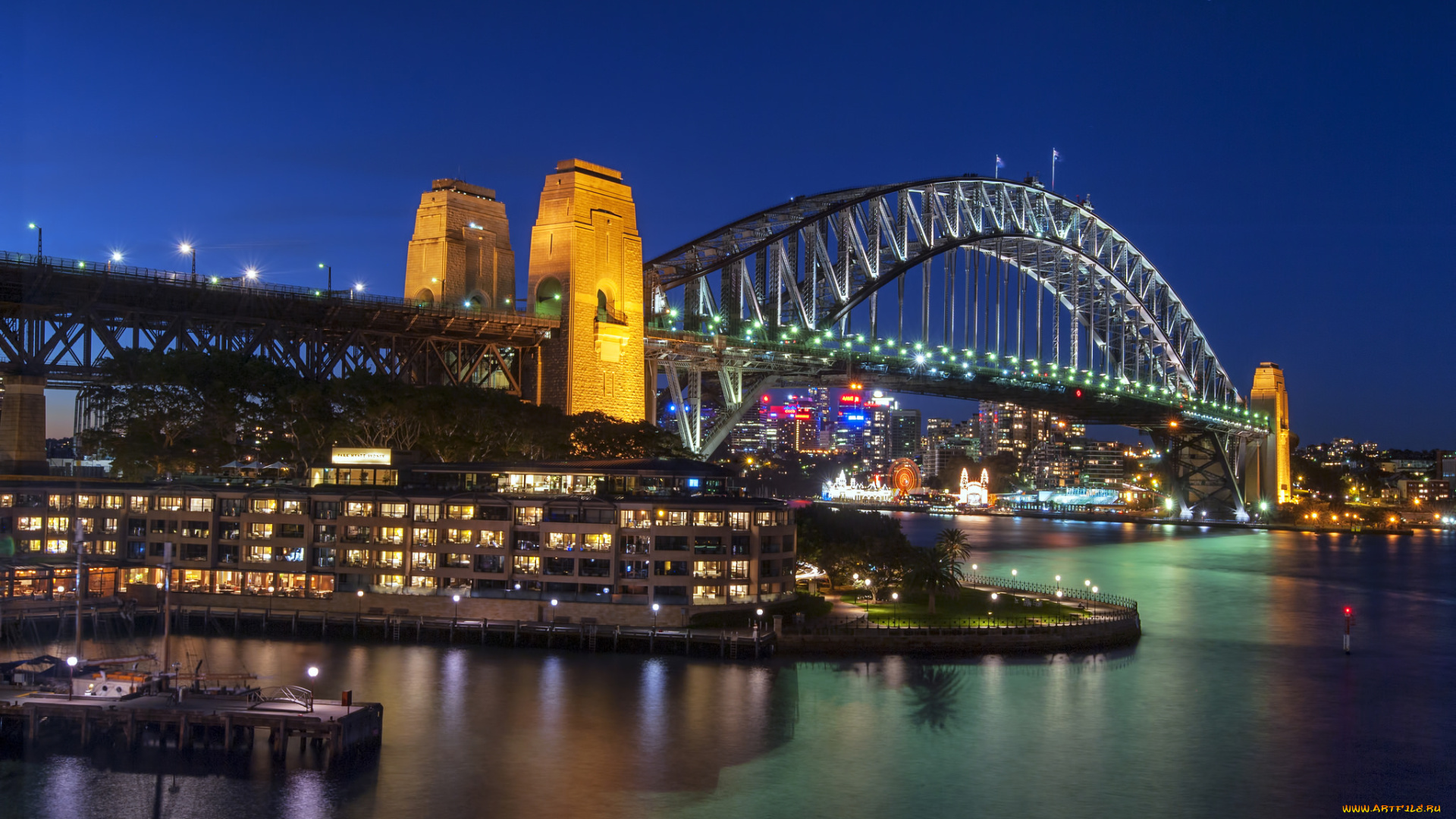 sydney, harbour, bridge, города, сидней, , австралия, огни, мост, бухта, ночь