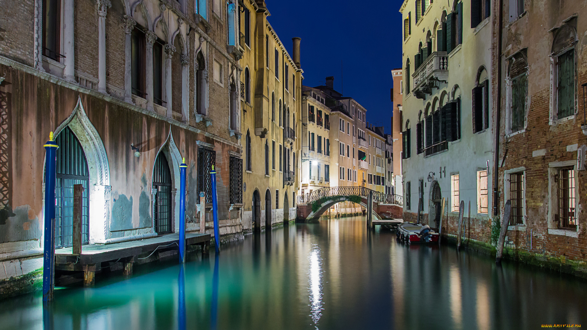 venice, at, night, города, венеция, , италия, здания, канал
