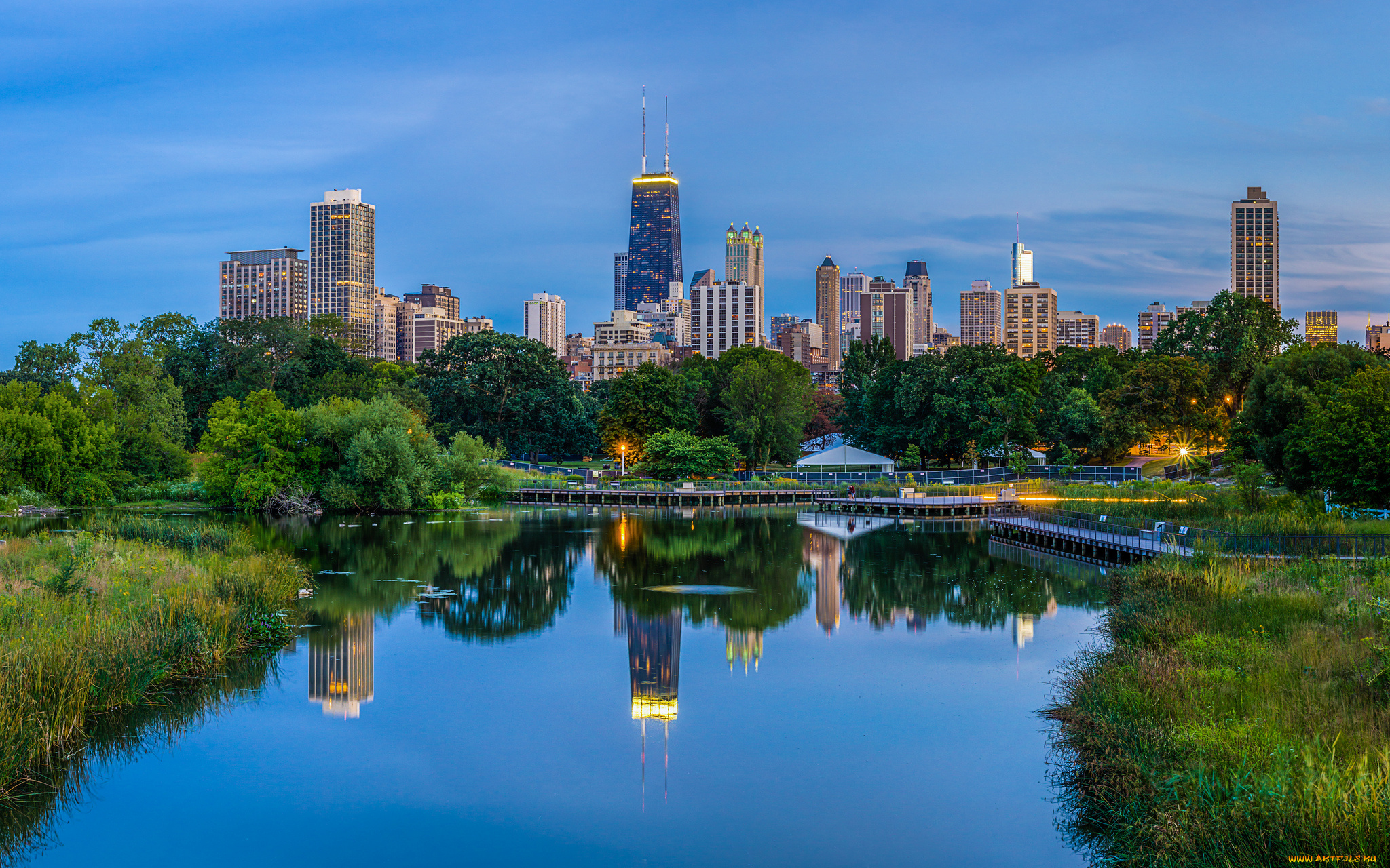 chicago, skyline, from, lincoln, park, города, Чикаго, , сша, парк, обзор, небоскребы