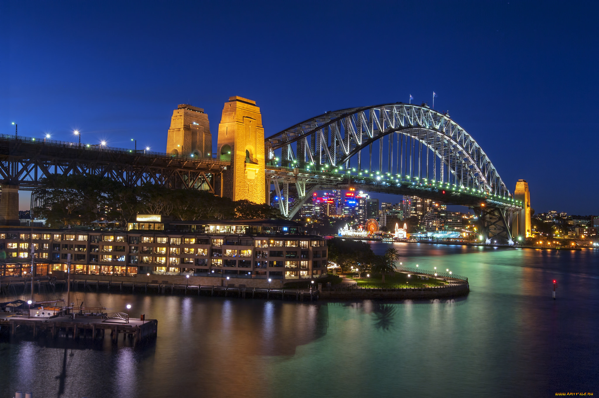 sydney, harbour, bridge, города, сидней, , австралия, огни, мост, бухта, ночь