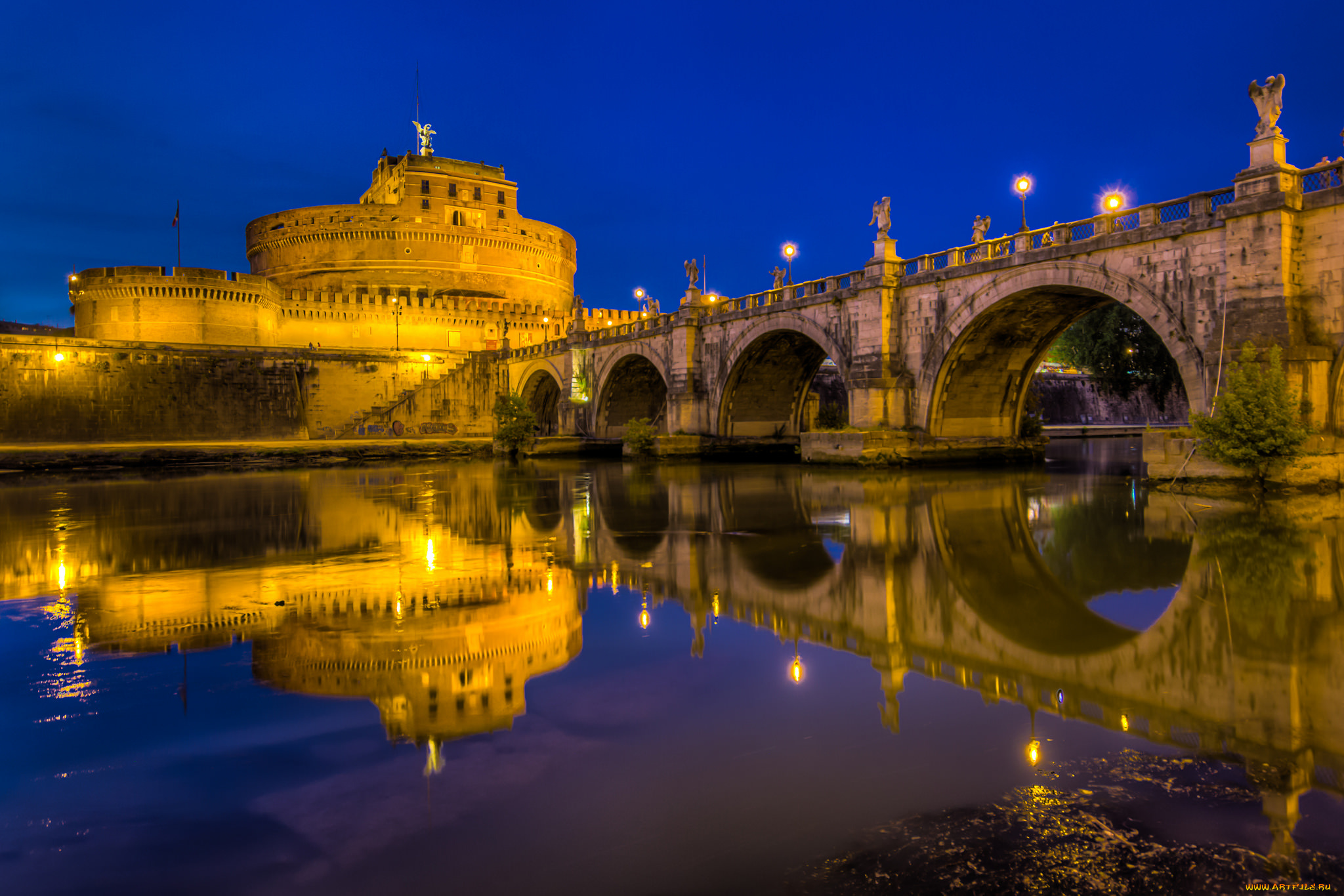 castel, sant`, angelo, города, -, дворцы, , замки, , крепости, замое, мост, река, ночь
