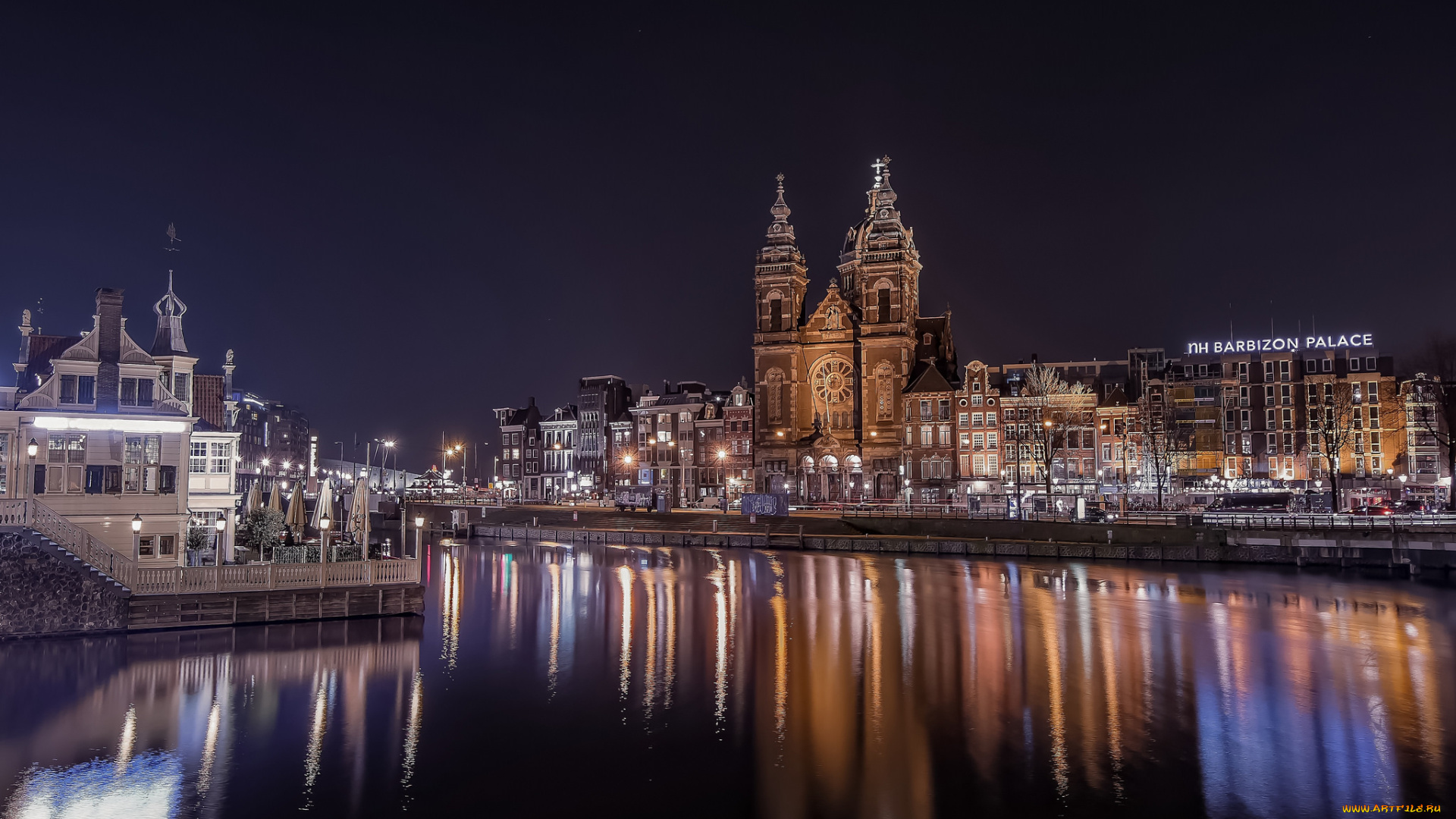 amsterdam, города, амстердам, , нидерланды, ночь, вода, свет