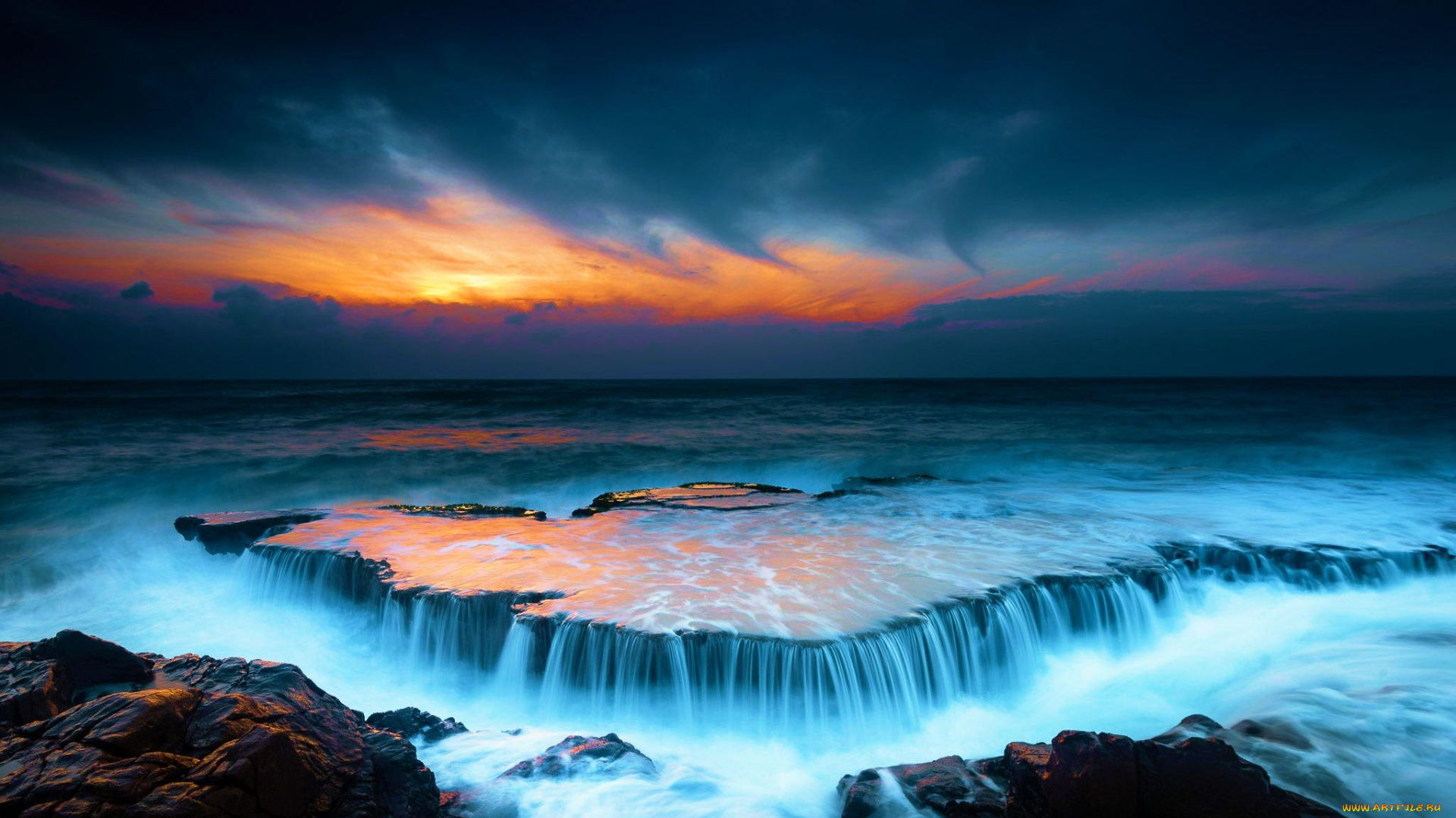 природа, побережье, тучи, океан