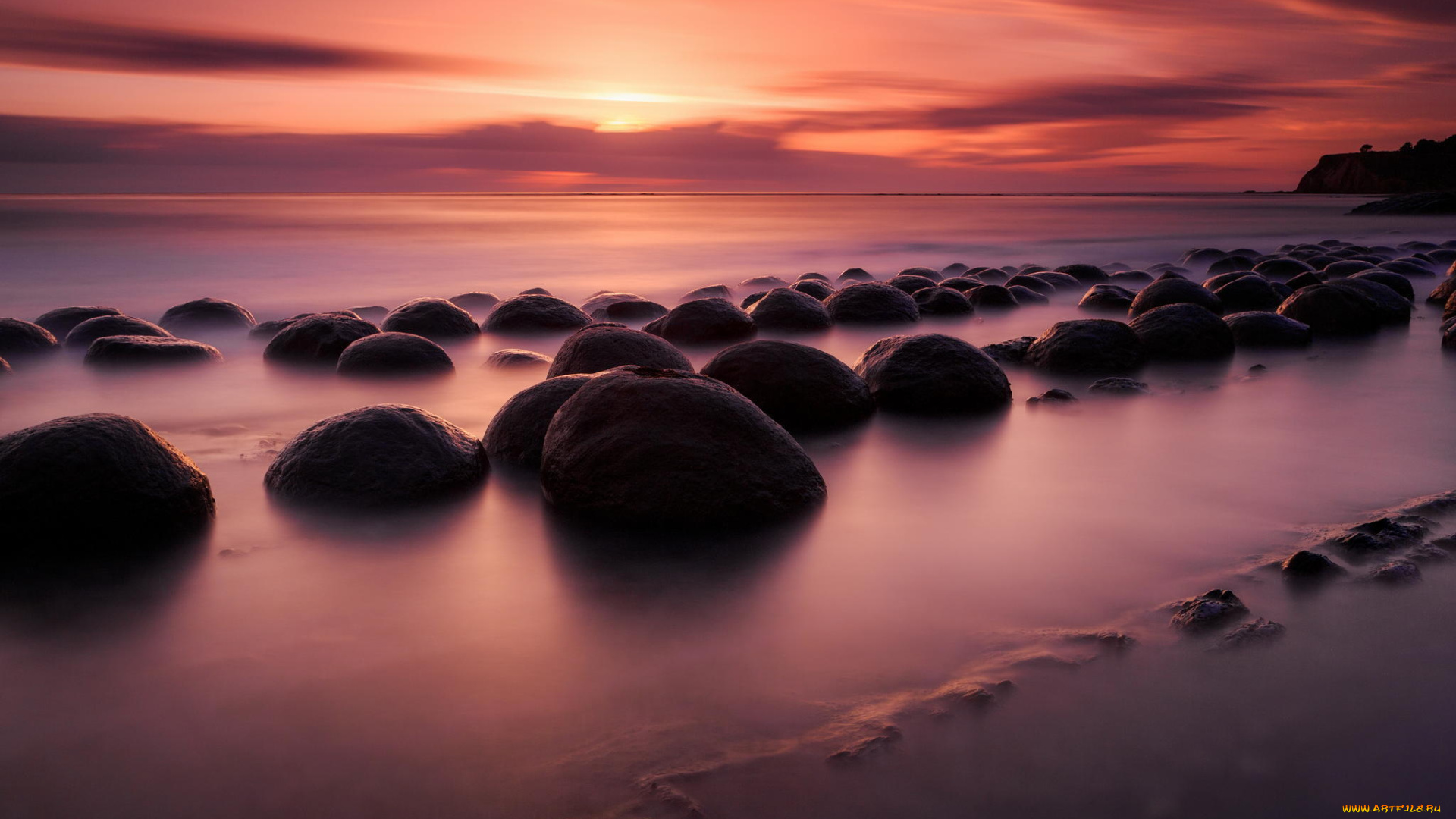 природа, побережье, закат, пляж, море, берег, камни