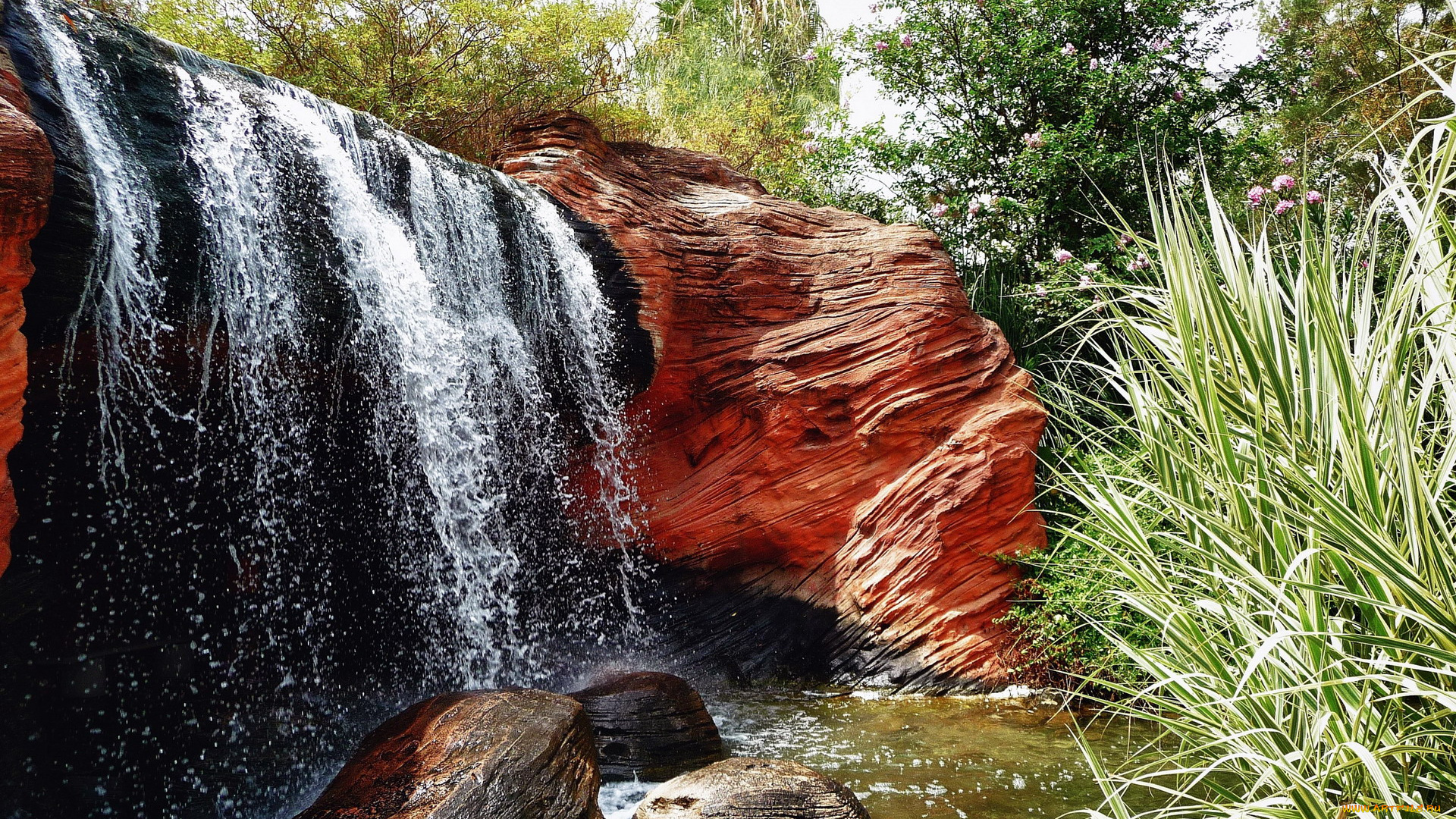 природа, водопады, камни, вода, растения
