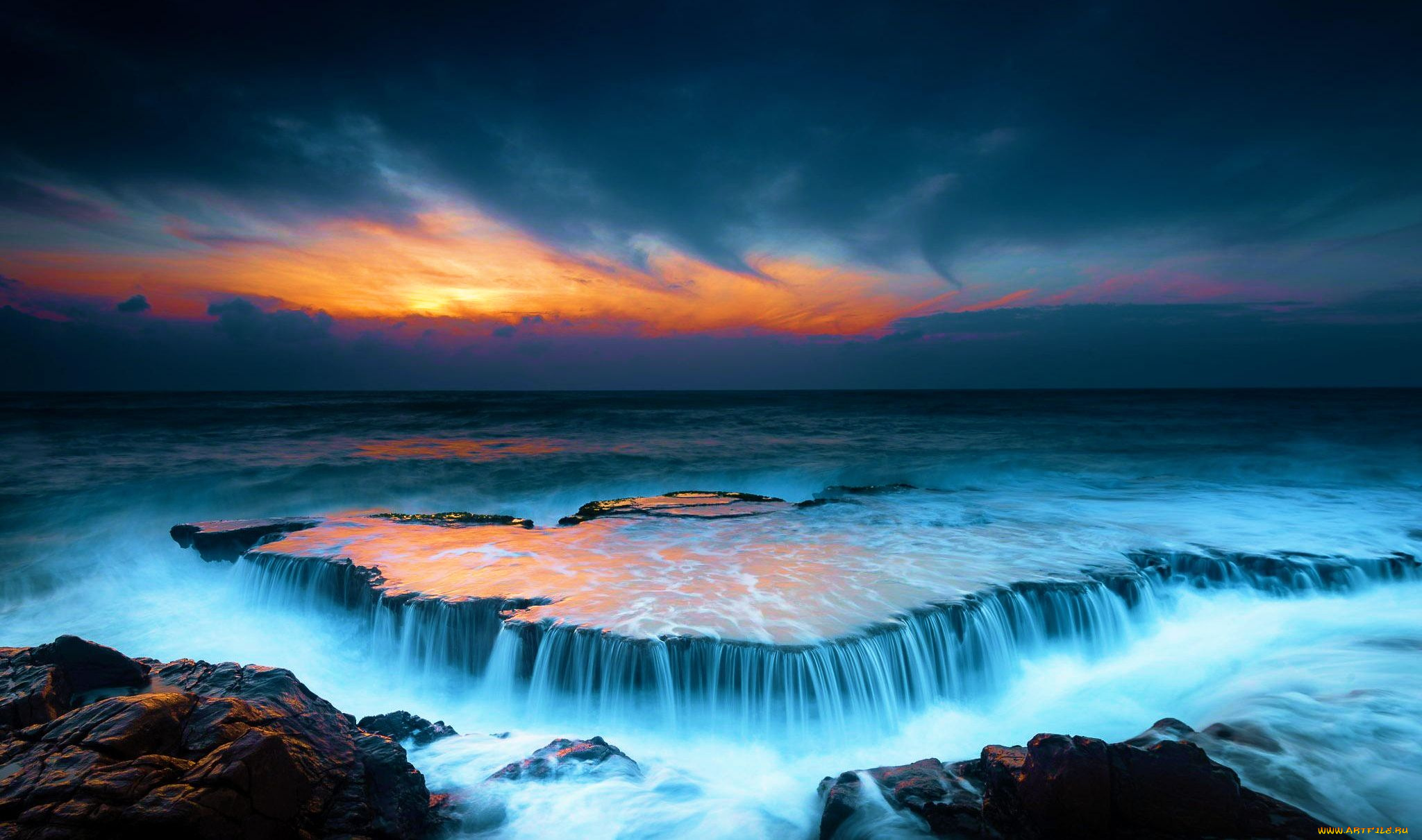 природа, побережье, тучи, океан