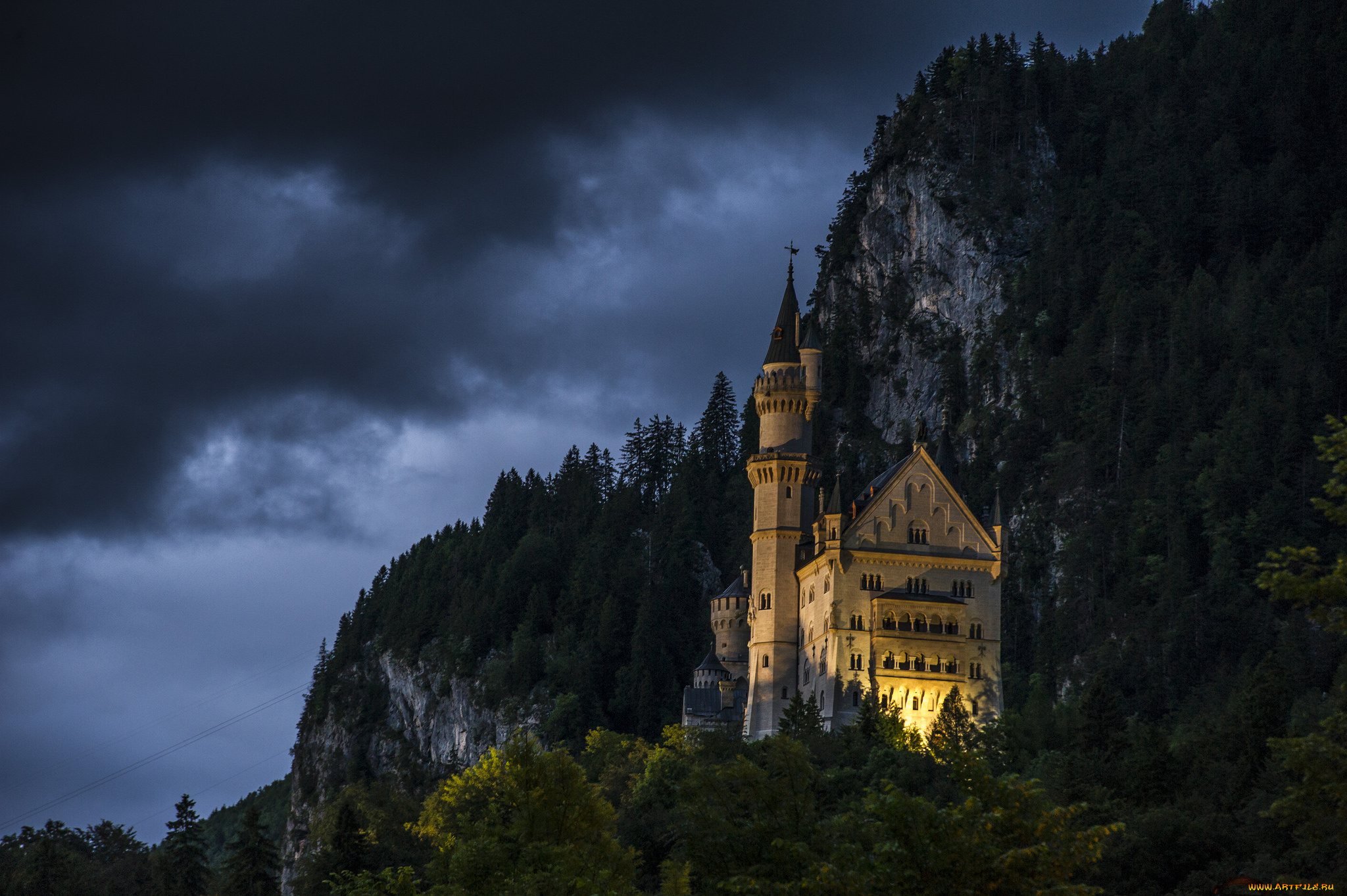 castle, neuschwanstein, , bavaria, , germany, города, замки, германии, свет, замок, ночь