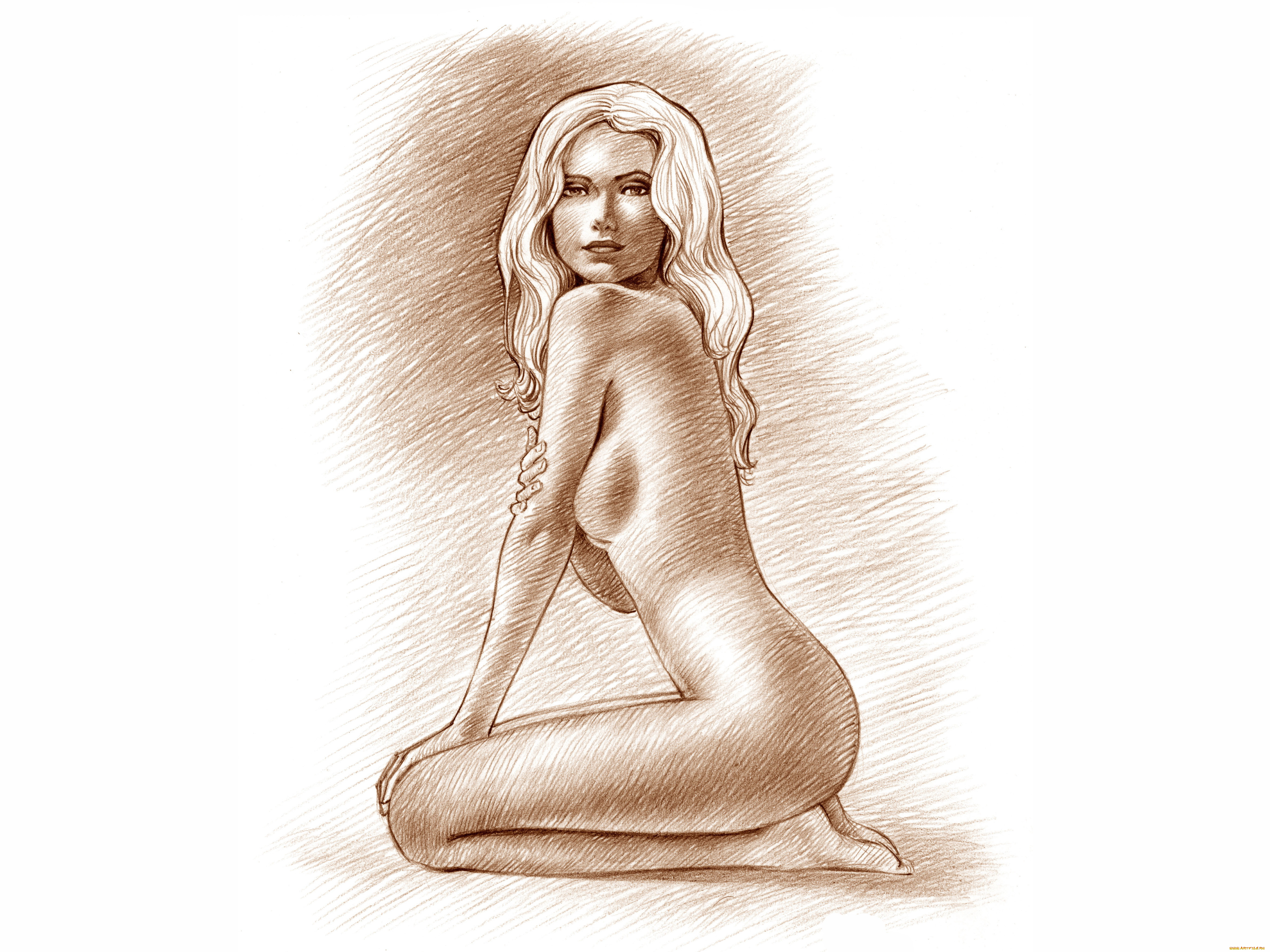 рисованное, люди, взгляд, фон, девушка