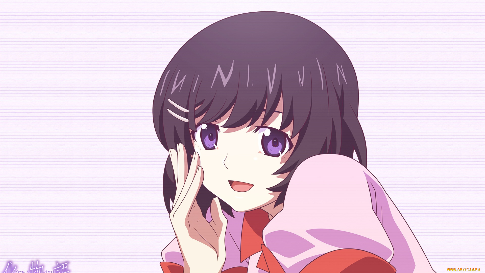 аниме, bakemonogatari, фон, взгляд, девушка