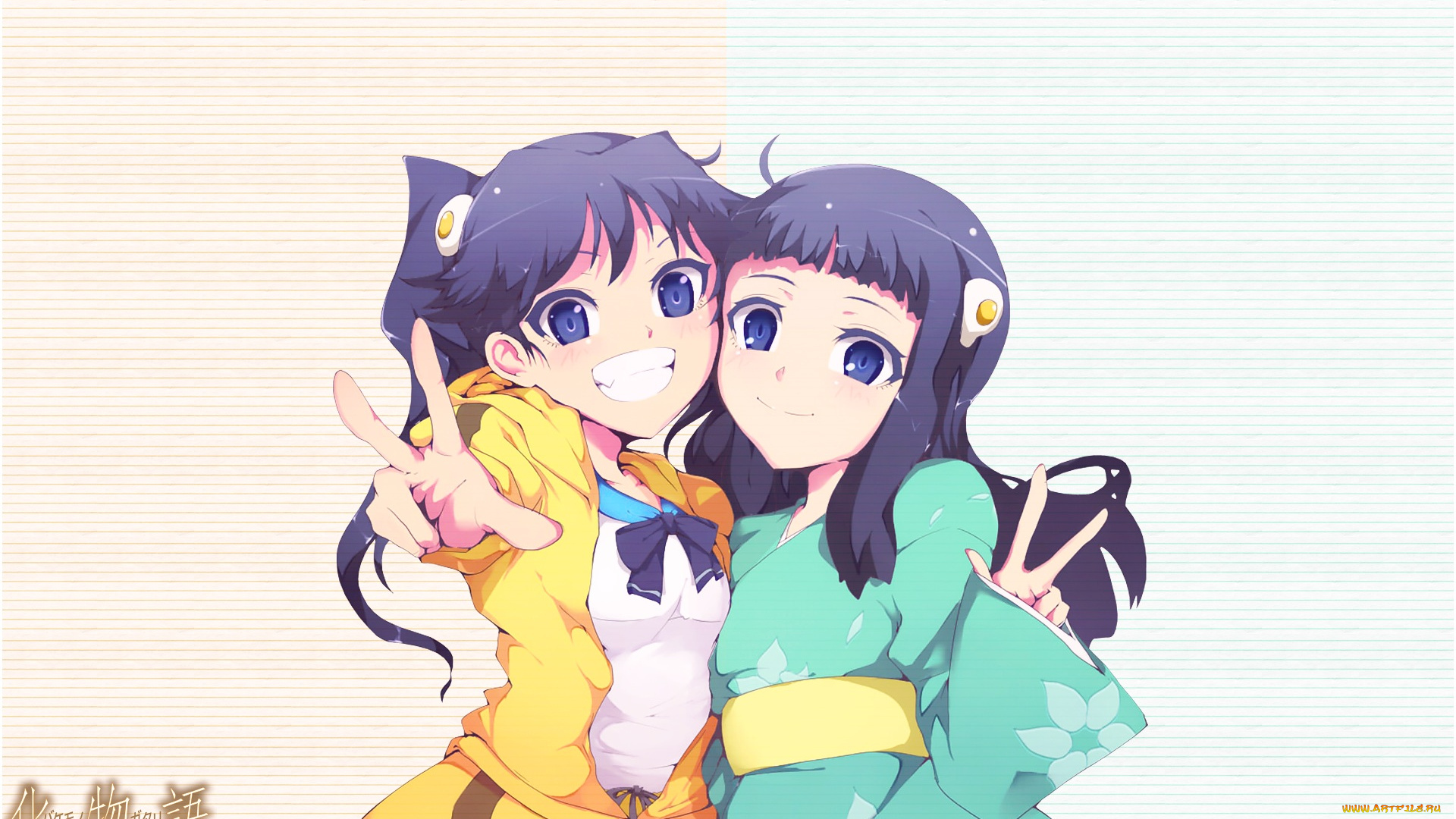 аниме, bakemonogatari, фон, взгляд, девушка