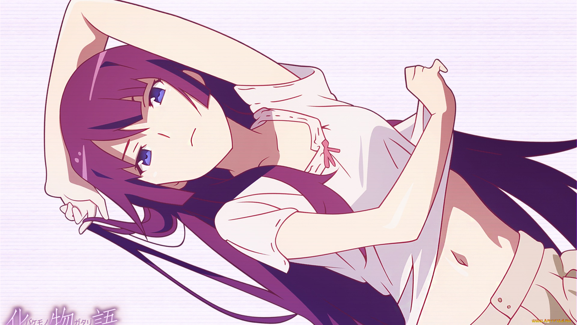 аниме, bakemonogatari, взгляд, девушка, фон