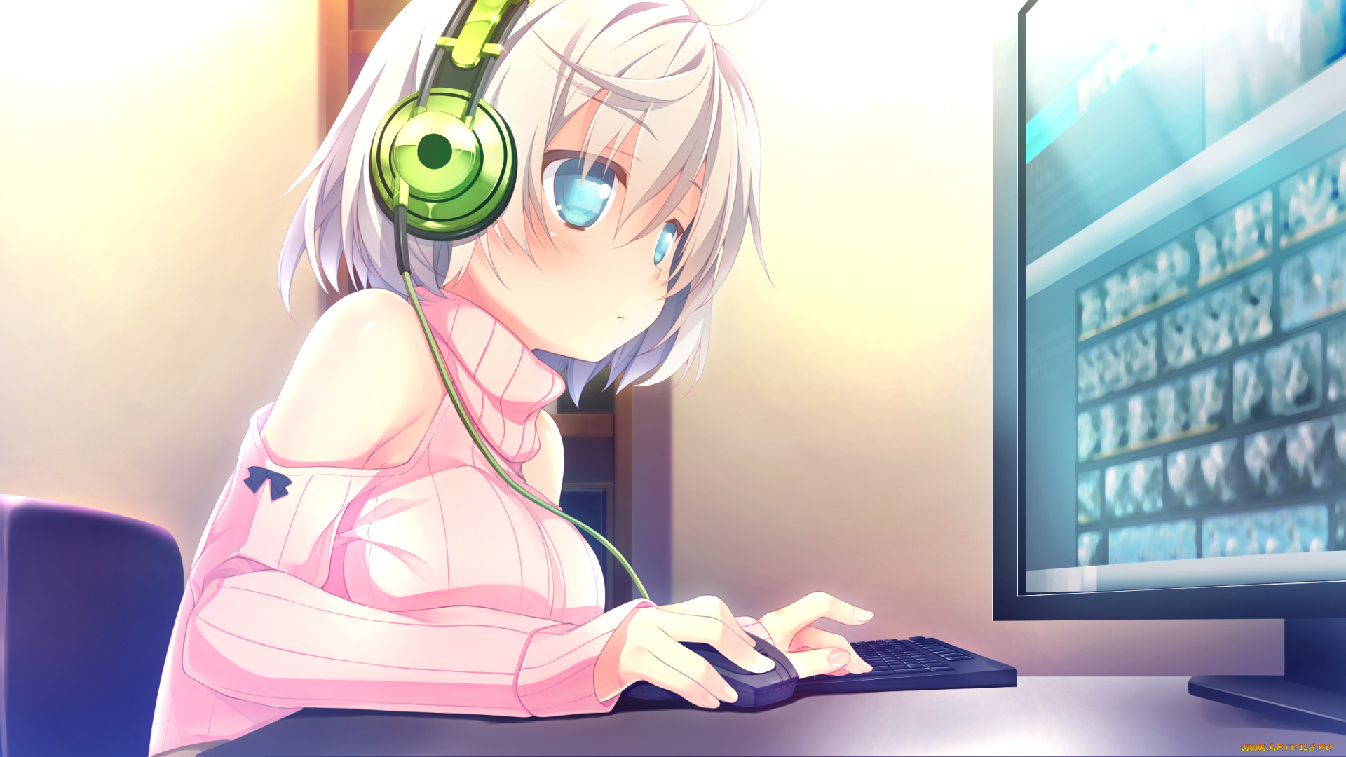 аниме, loverec, фон, взгляд, девушка