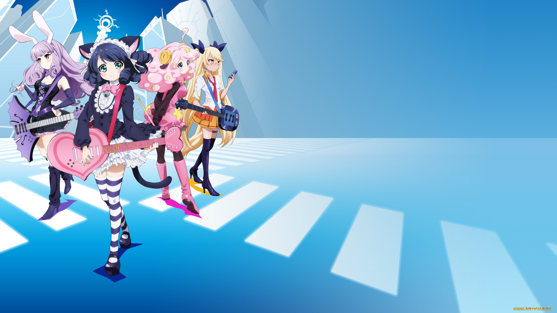 аниме, музыка, фон, взгляд, девушка