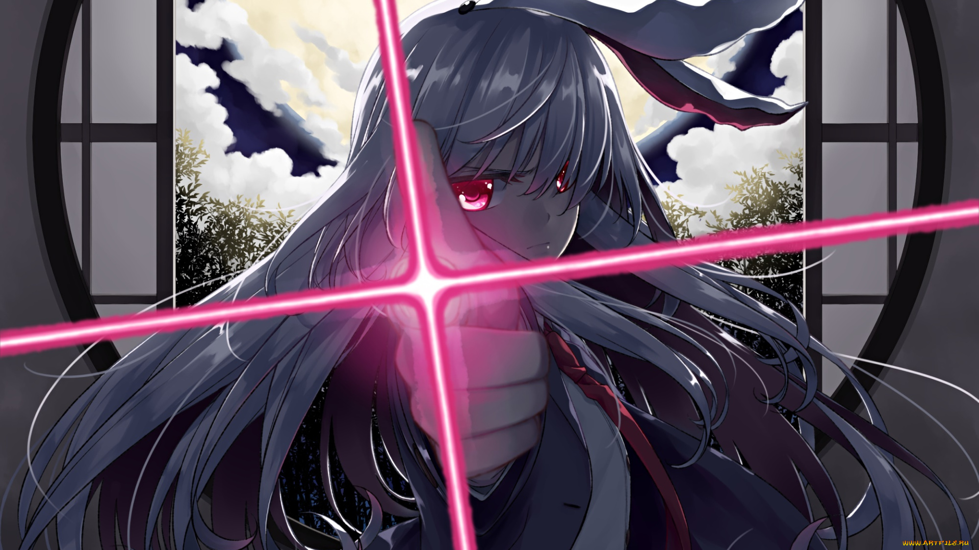 аниме, touhou, девушка, взгляд, фон