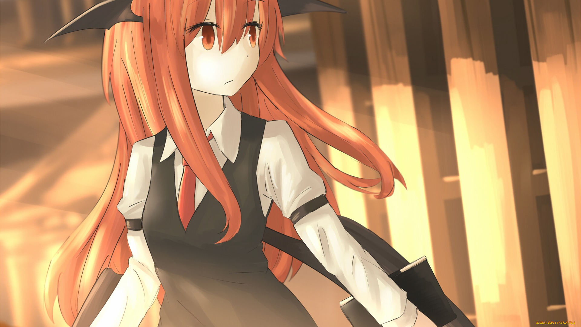 аниме, touhou, девушка, взгляд, фон