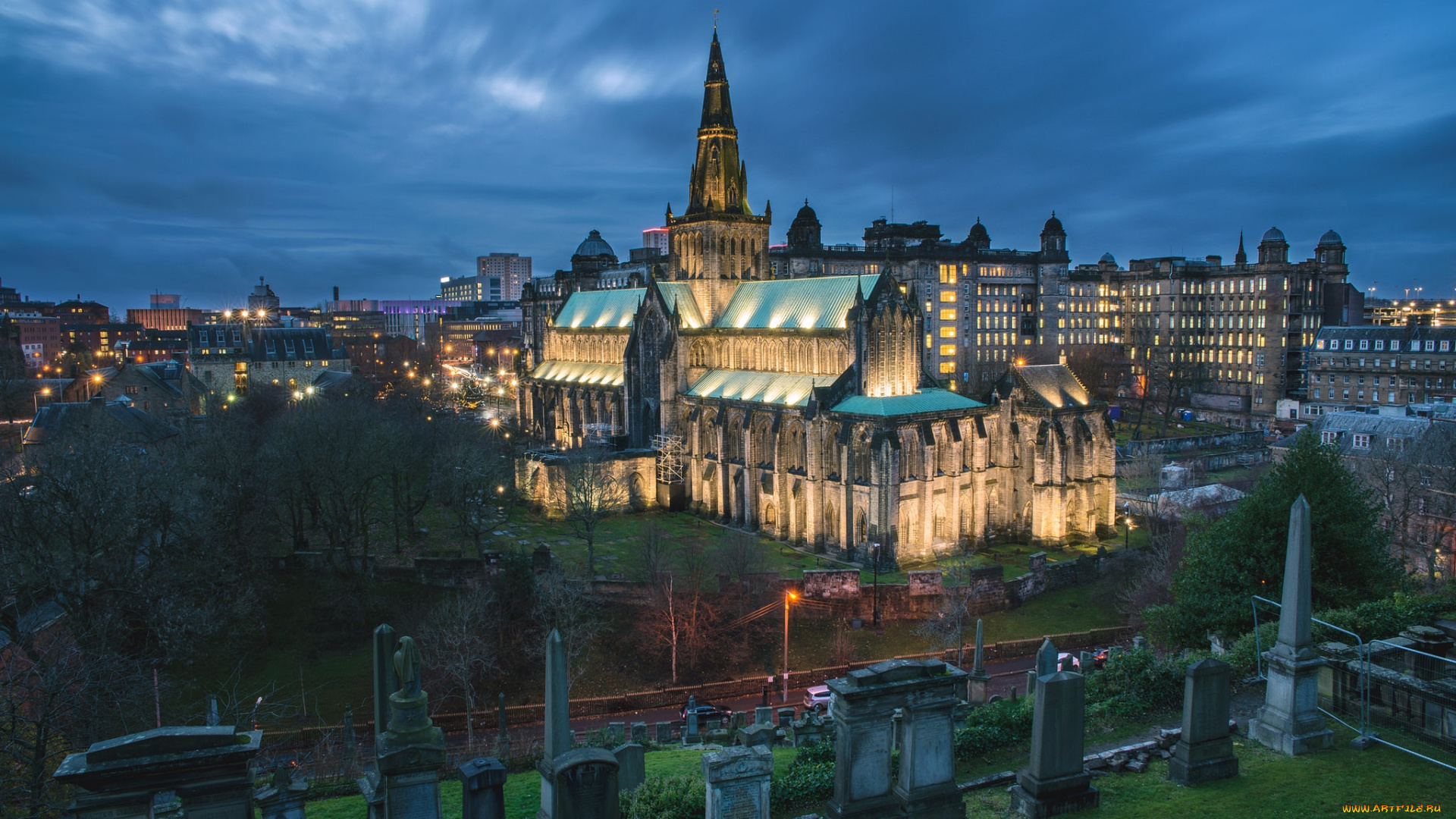 glasgow, necropolis, города, -, панорамы, обзор