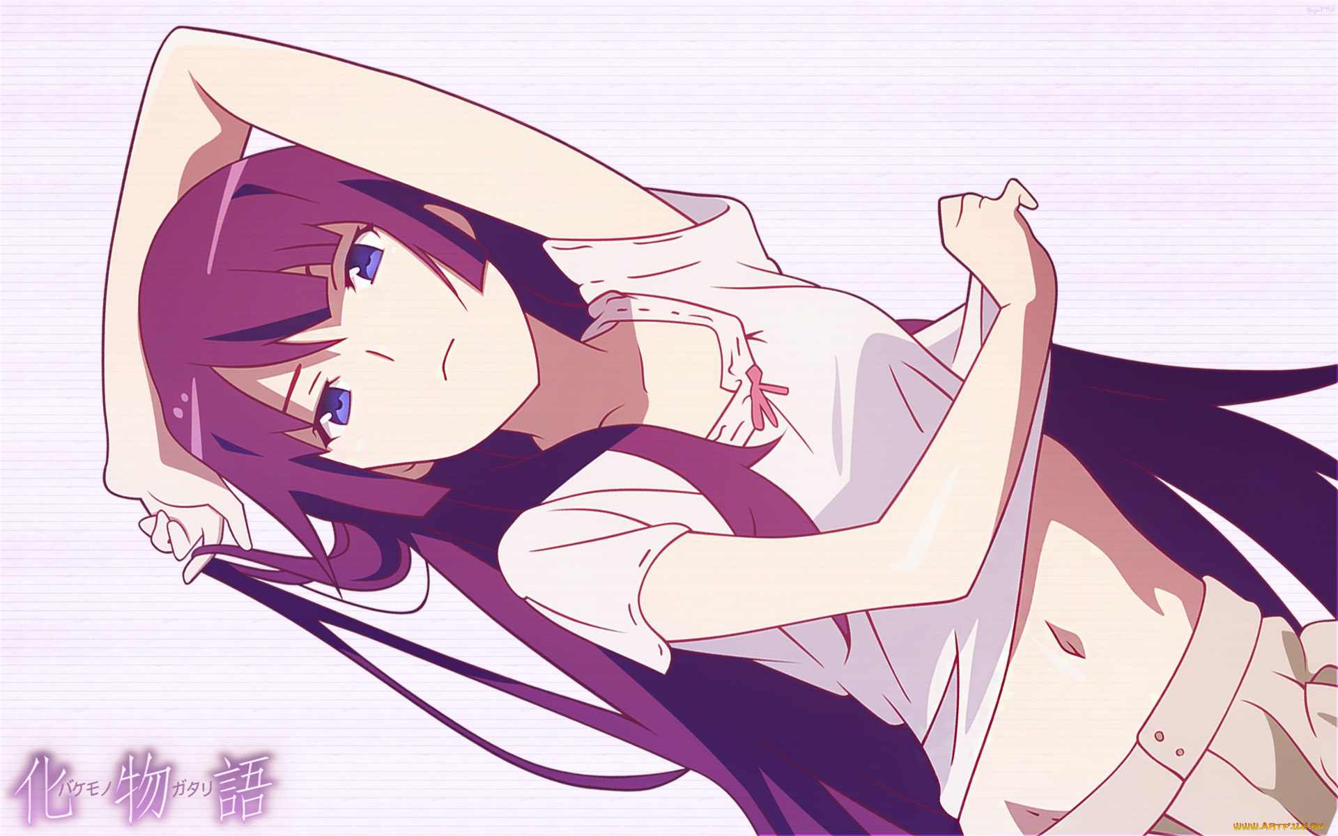 аниме, bakemonogatari, взгляд, девушка, фон