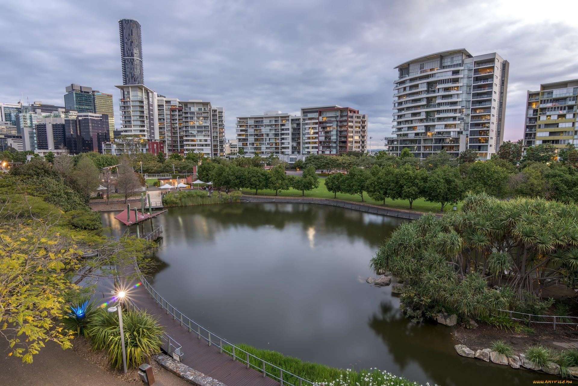 roma, street, parklands, brisbane, города, брисбен, , австралия, пруд, парк