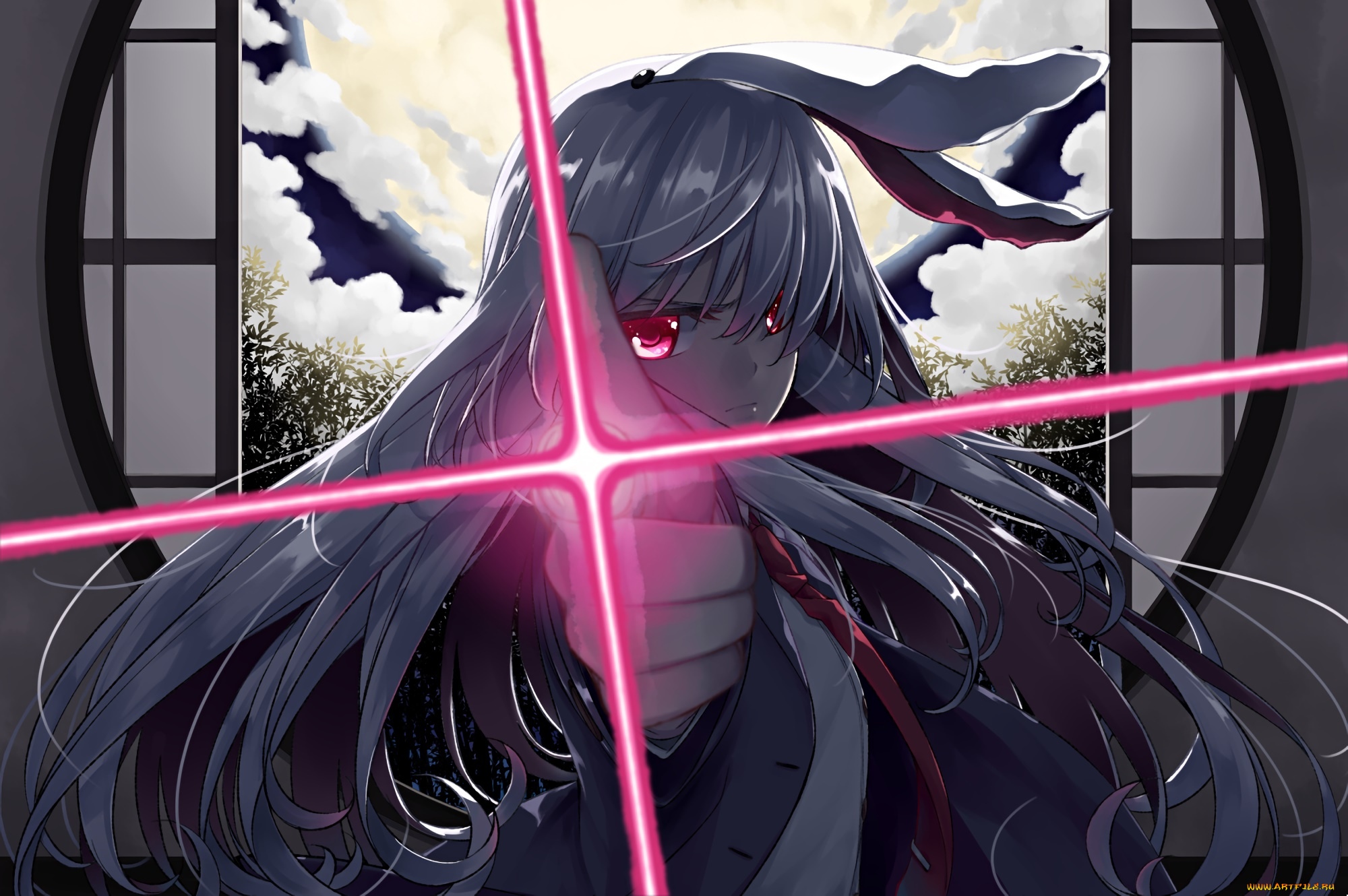 аниме, touhou, девушка, взгляд, фон