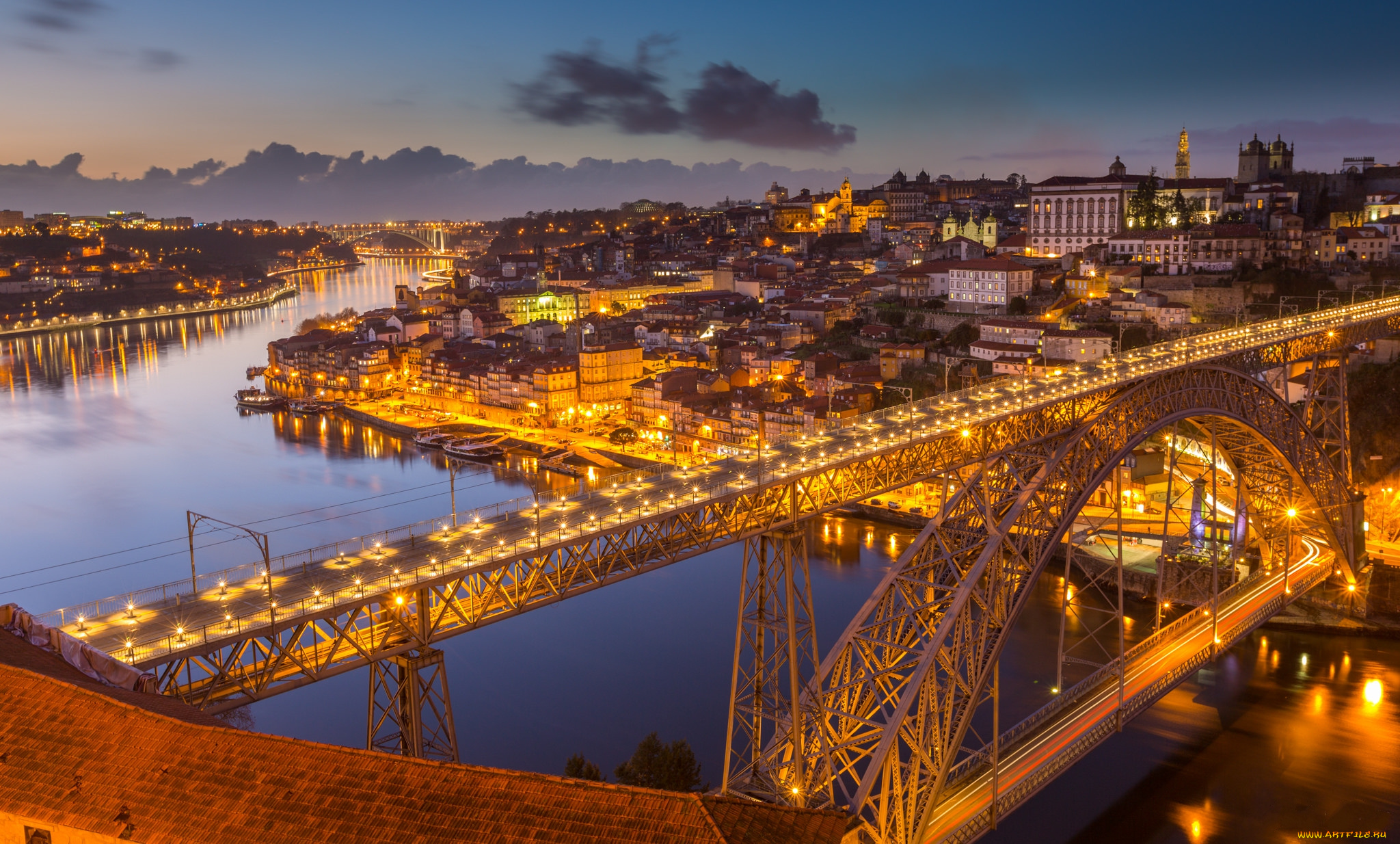 porto, города, -, мосты, ночь, мост