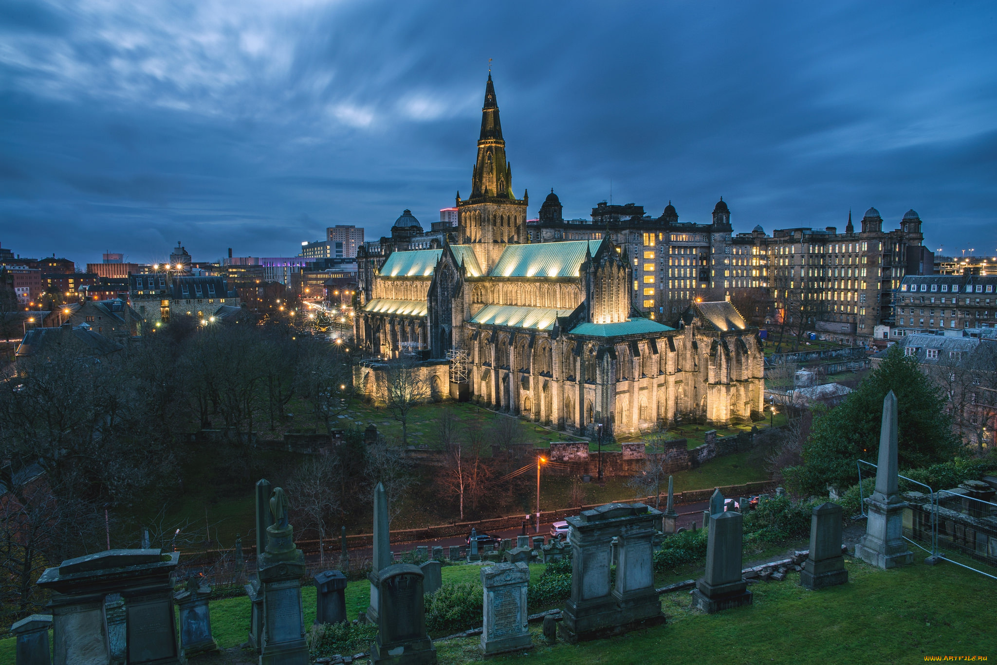glasgow, necropolis, города, -, панорамы, обзор
