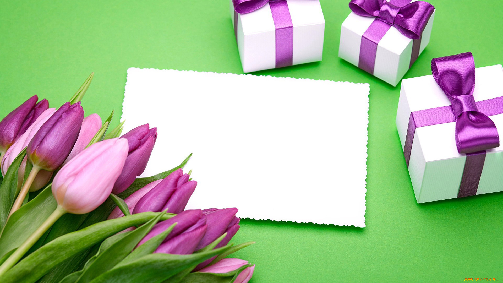праздничные, подарки, и, коробочки, тюльпаны, бутоны, подарки, банты, ленты