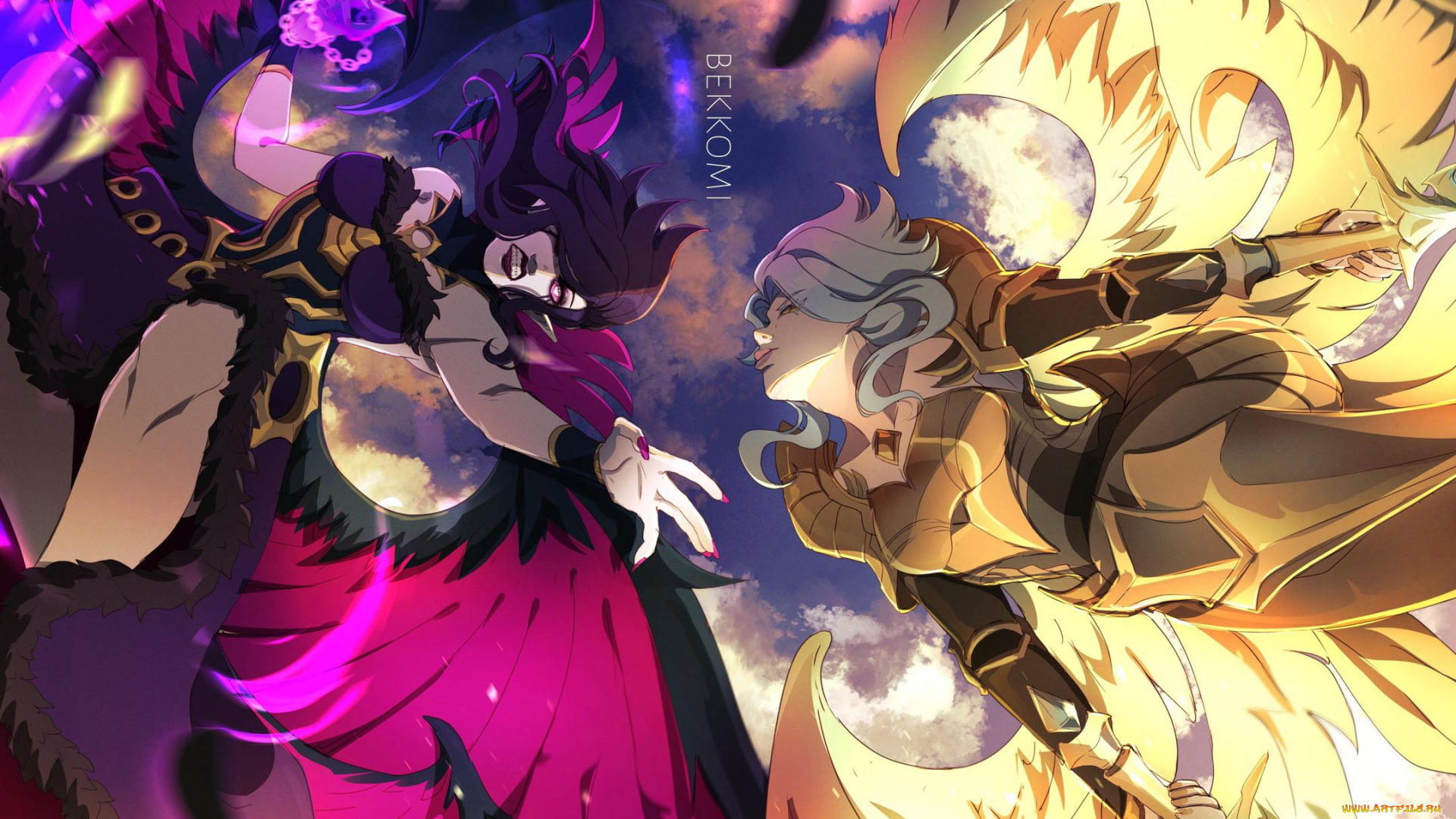 видео, игры, league, of, legends, morgana, kayle, девушки, крылья, бой