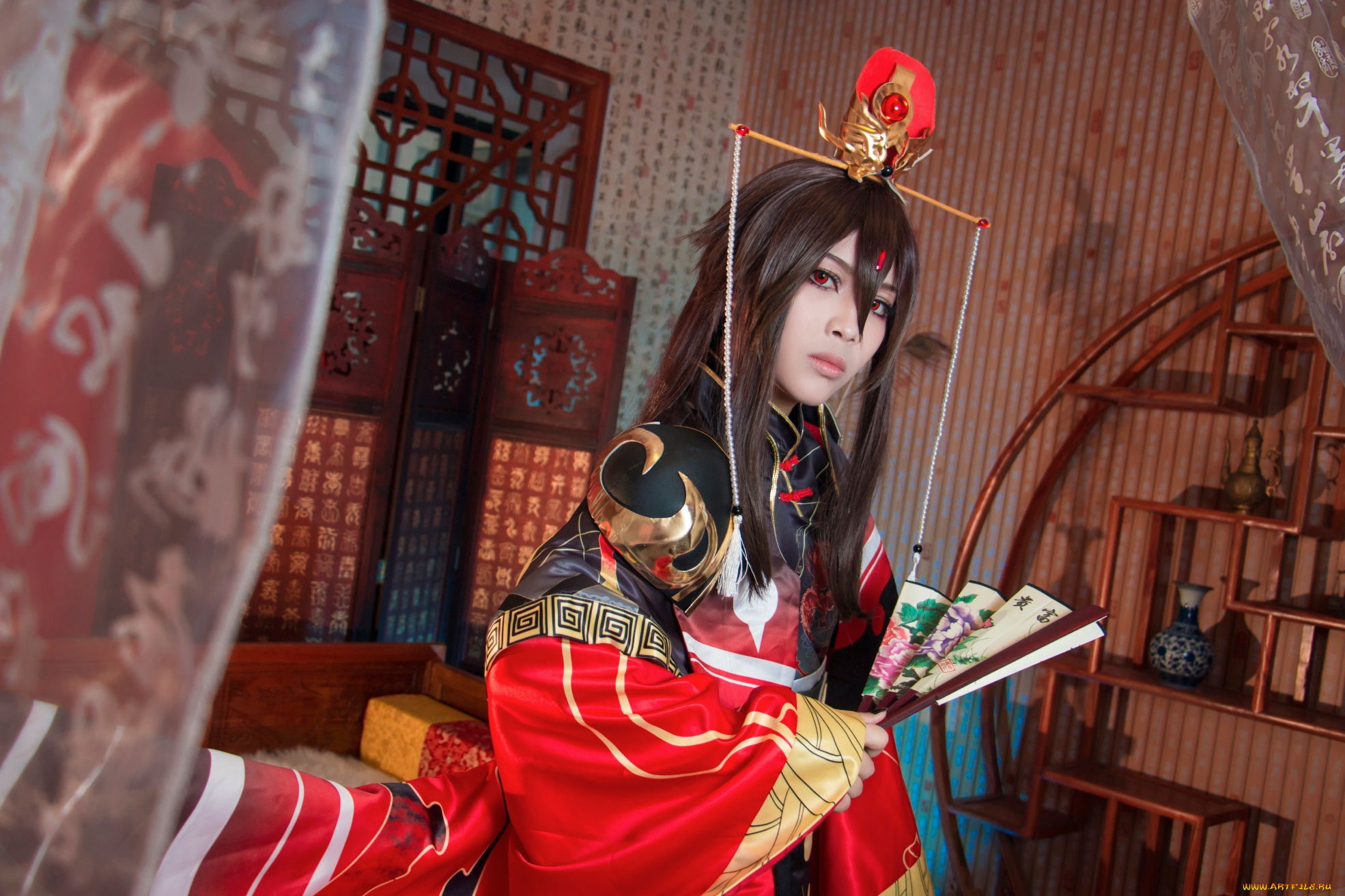 девушки, -, креатив, , косплей, костюм, веер