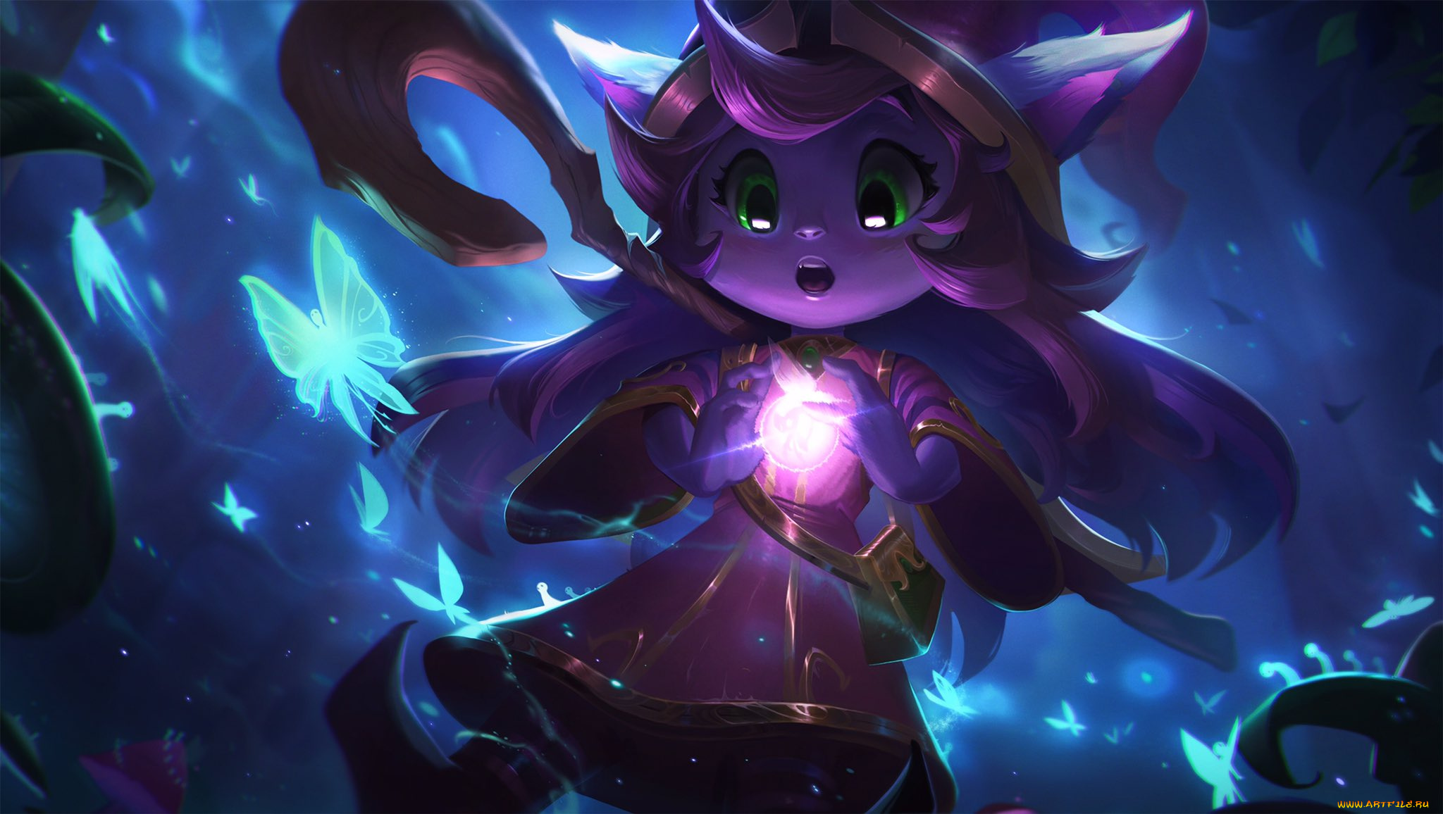 видео, игры, league, of, legends, lulu, магия, девочка, посох, бабочки