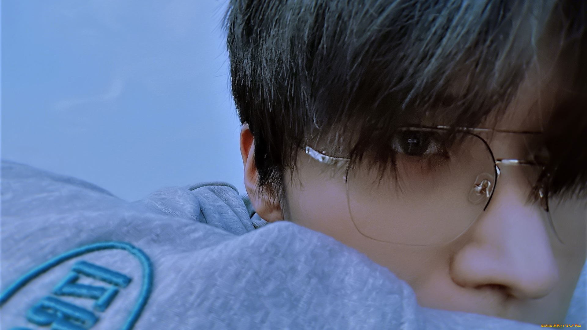 мужчины, liu, haikuan, ктер, лицо, очки, свитер