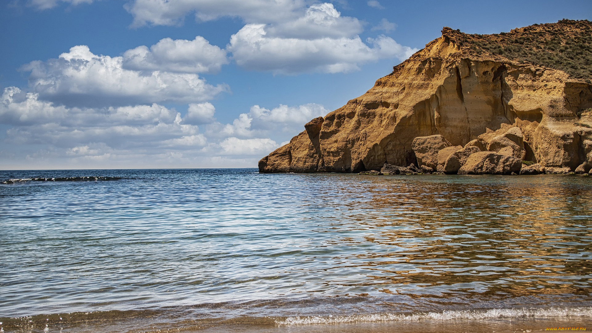 природа, побережье, море, скалы, облака