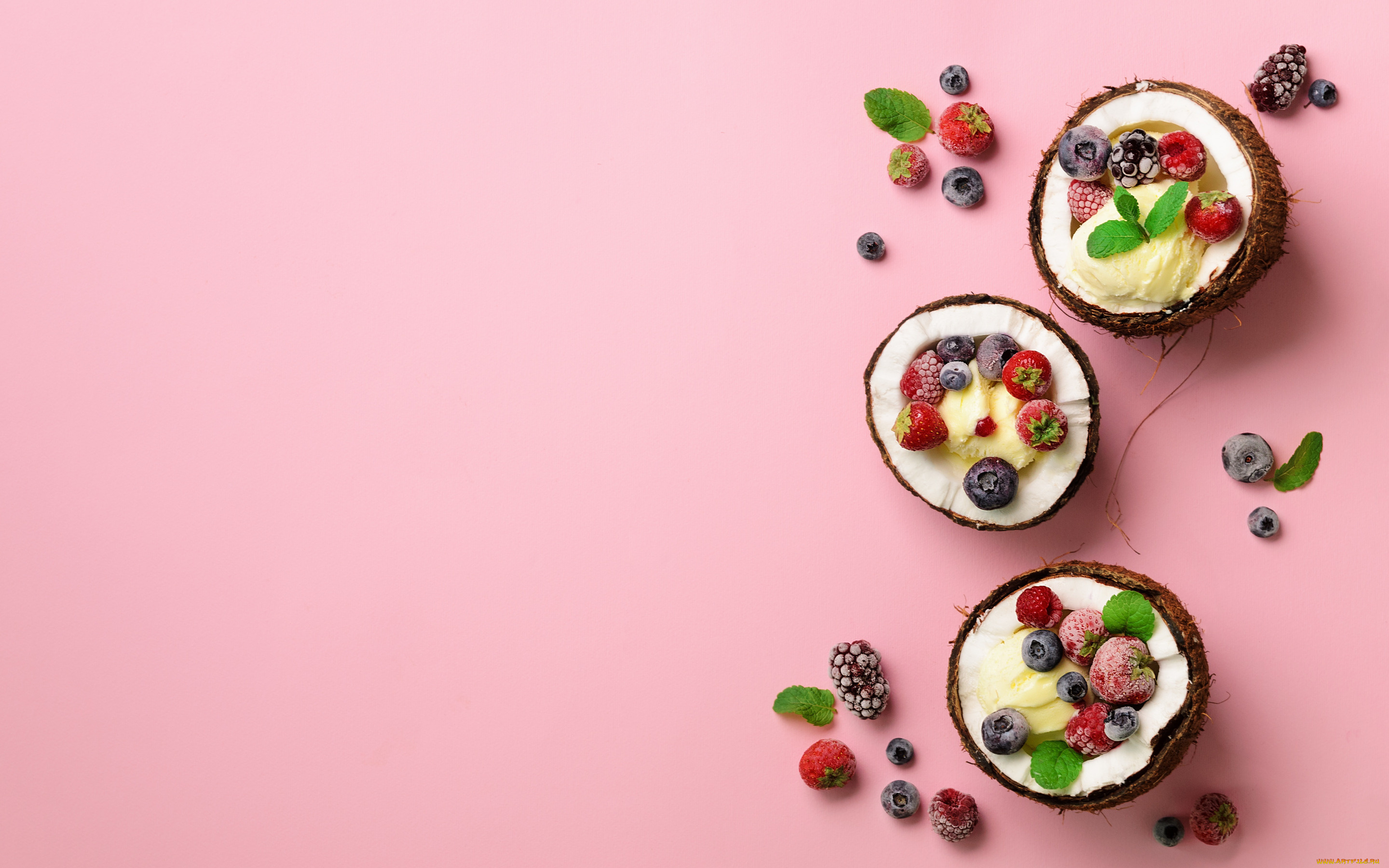 еда, мороженое, , десерты, кокос, десерт, ягоды