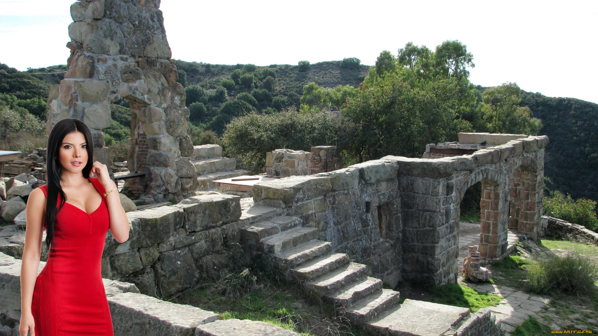 девушки, -, брюнетки, , шатенки, брюнетка, красное, платье, мини