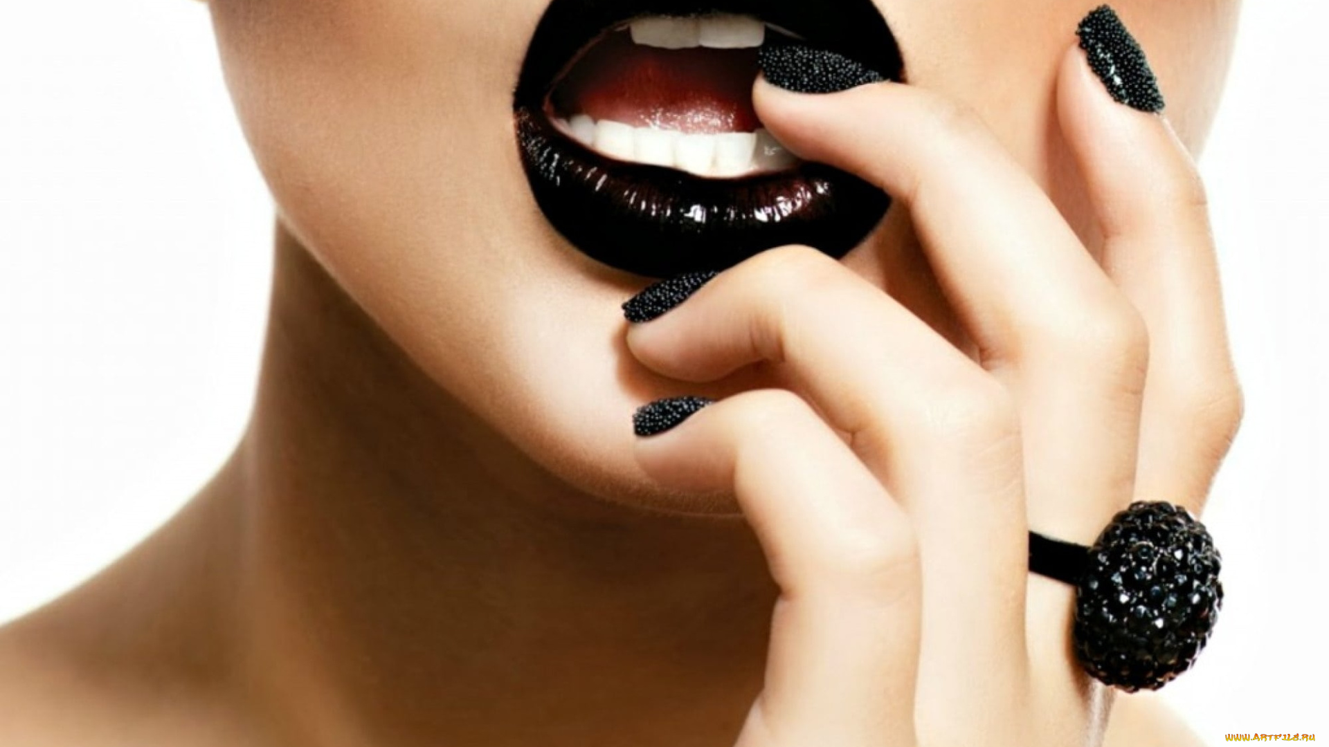 разное, губы, черная, помада, перстень