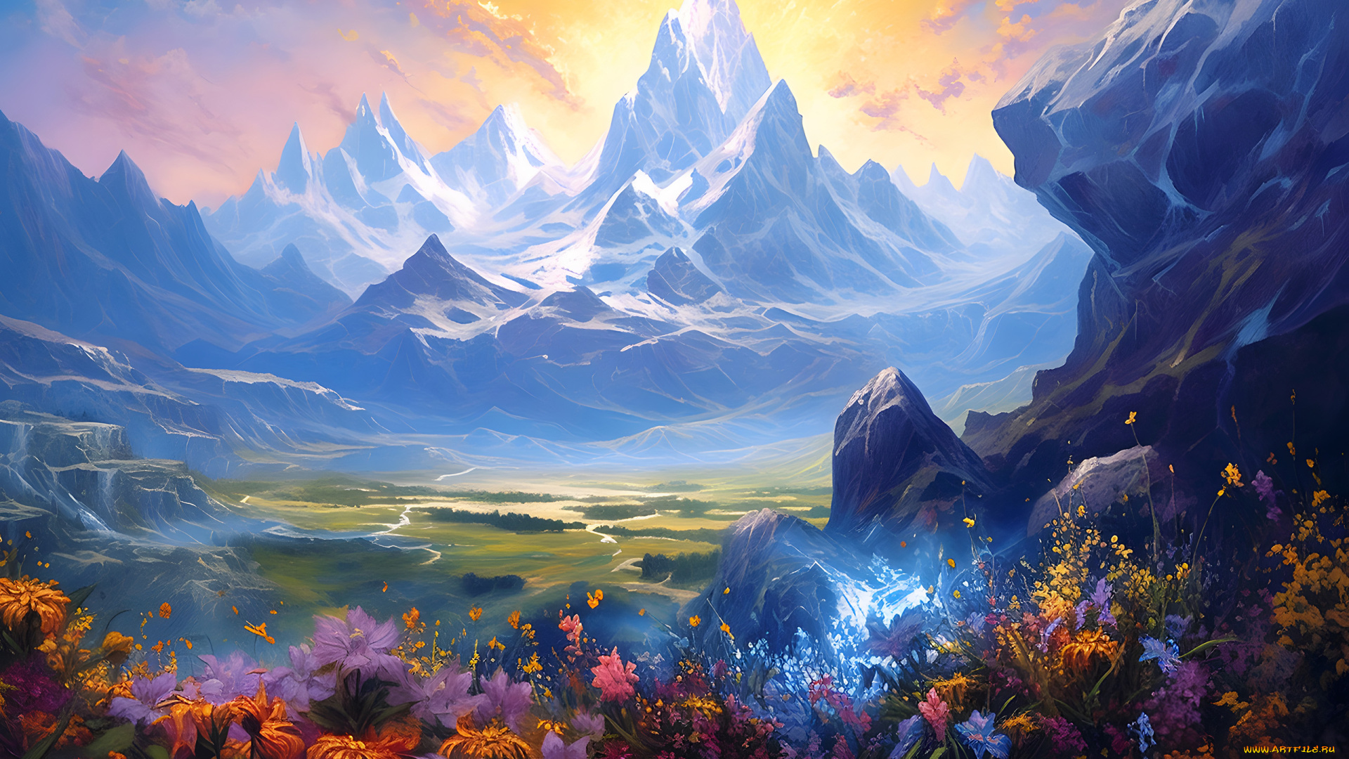 рисованное, природа, нейросети, графика, нейроарт, ai, art, нейронные, сети, рисунки, нейро, искусство, горы, цветы, пейзаж